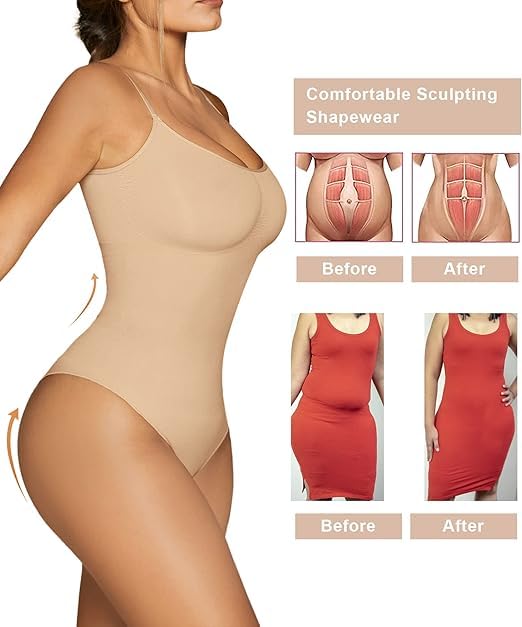 Women's Shapewear Bodysuit Tummy Control Body Shaper Seamless Sculpting Snatched Waist Body Suit,SZ5218-2-Black-L/XL