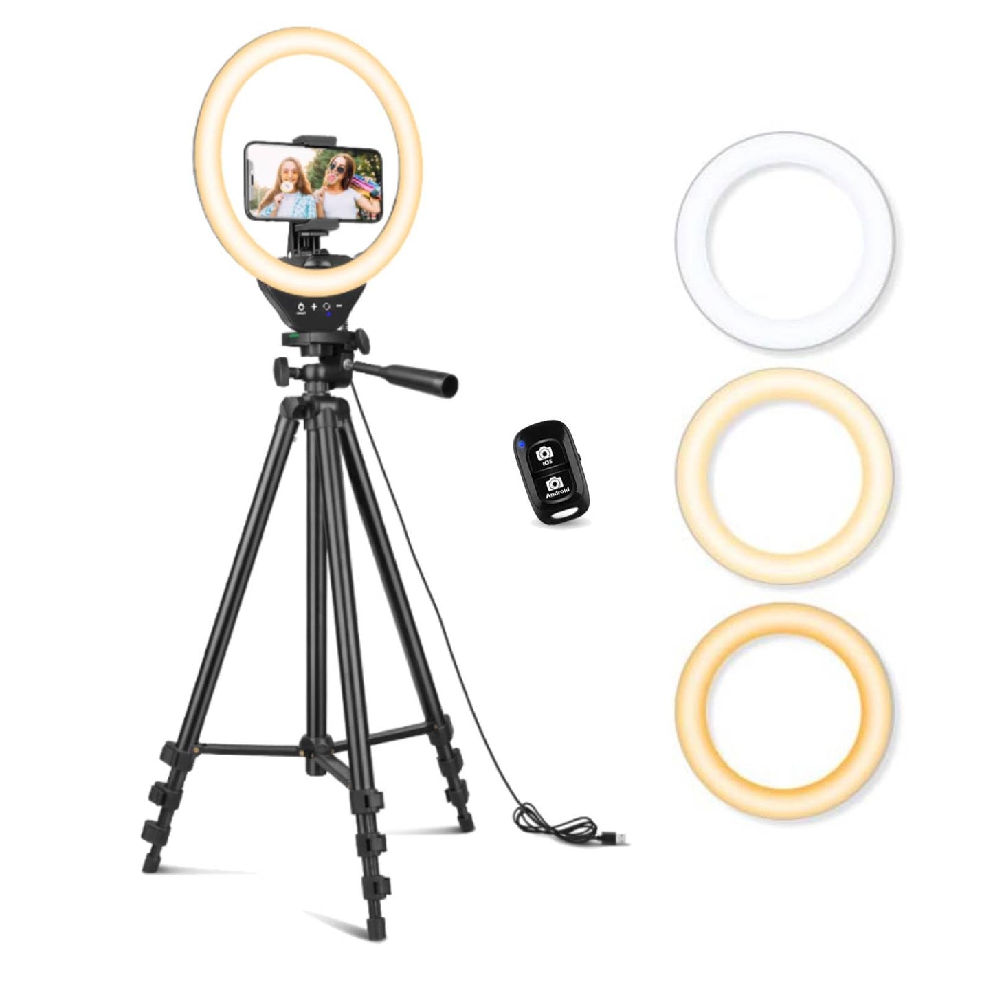 10'' Ring Light with 50'' Extendable Tripod Stand, LED Circle Lights with Phone Holder for Live Stream/Makeup/YouTube Video/TikTok, Compatible with All Phones