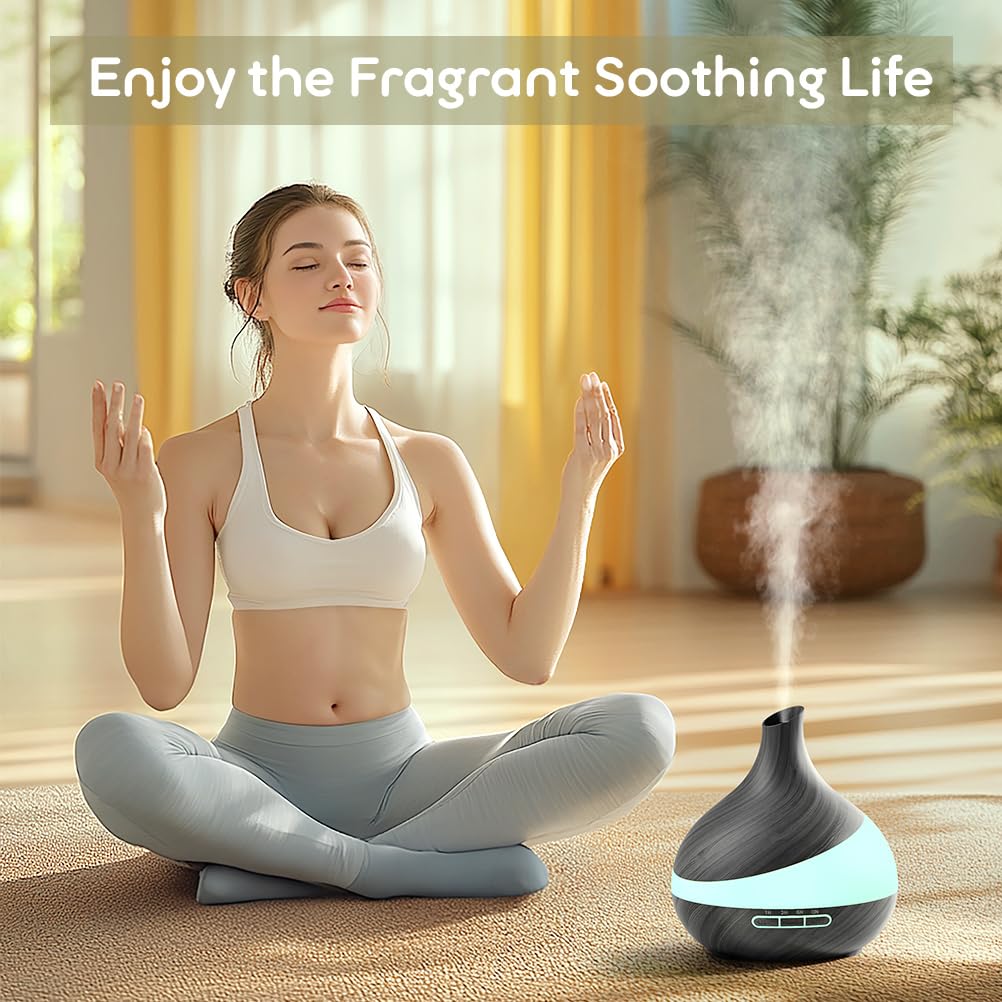 500ML Essential Oil Diffuser: Aroma Diffuser with Remote Control for Hotel Spa Yoga Room - Humidifier with 14 Colors LED Night Light for Bedroom Home Relaxation (Ink Black)
