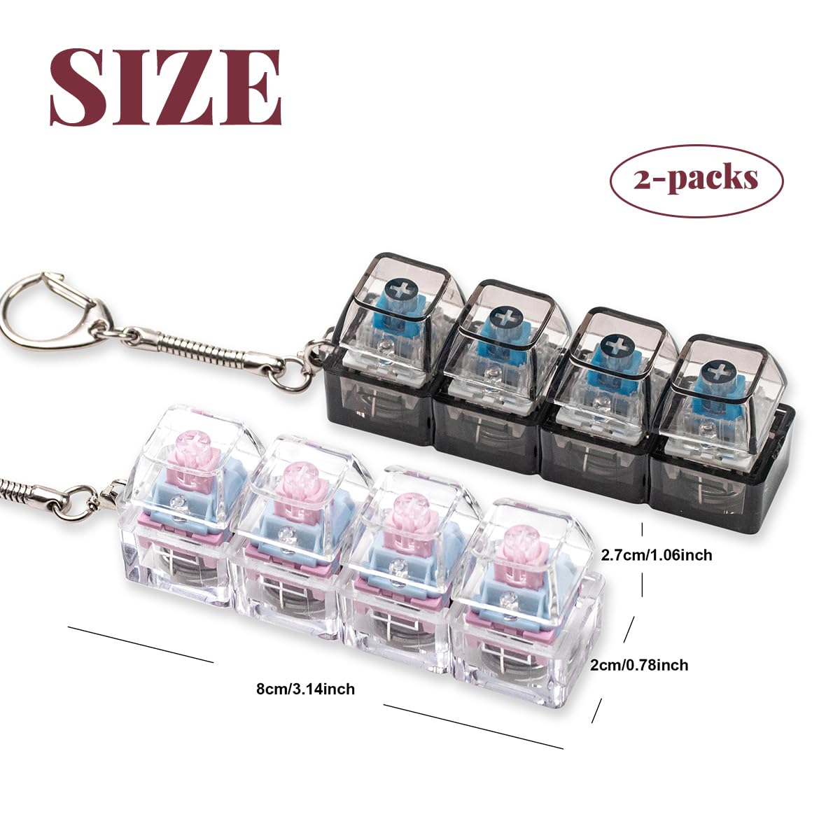 2 Pcs Keyboard Fidget Toy for Adults Fidget Keyboard Clicker Toys with LED Lights Keychain Stress Relief for Anxiety Decompression (Black and White)