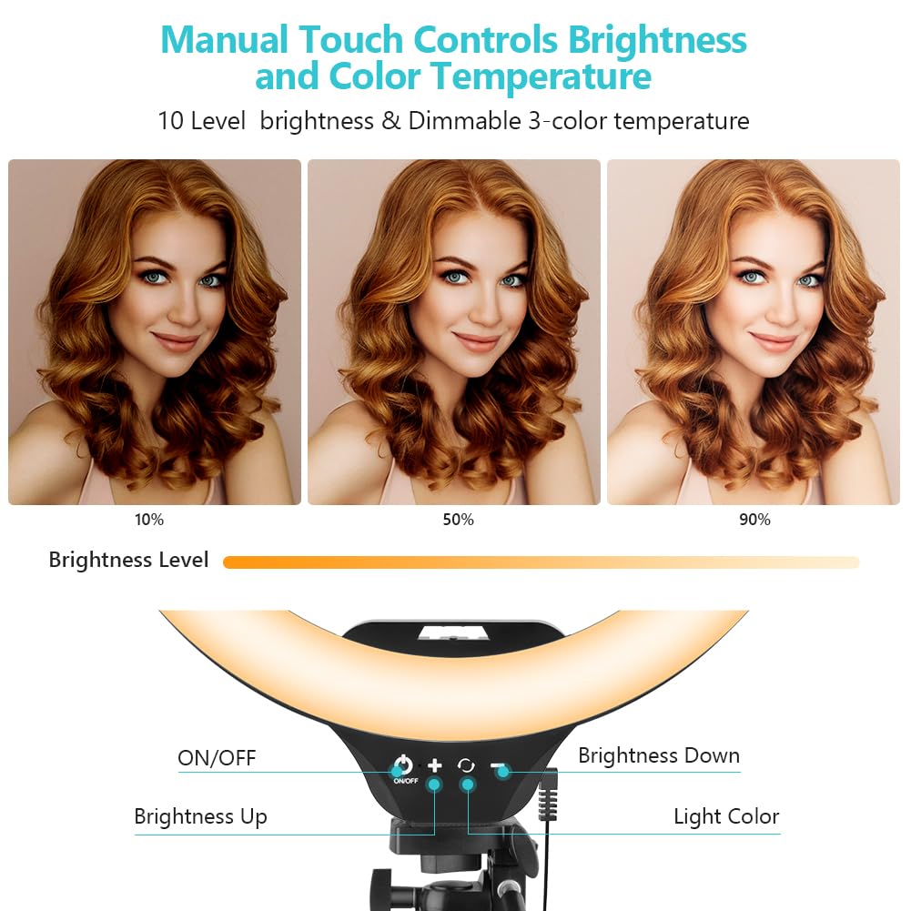 10'' Ring Light with 50'' Extendable Tripod Stand, LED Circle Lights with Phone Holder for Live Stream/Makeup/YouTube Video/TikTok, Compatible with All Phones