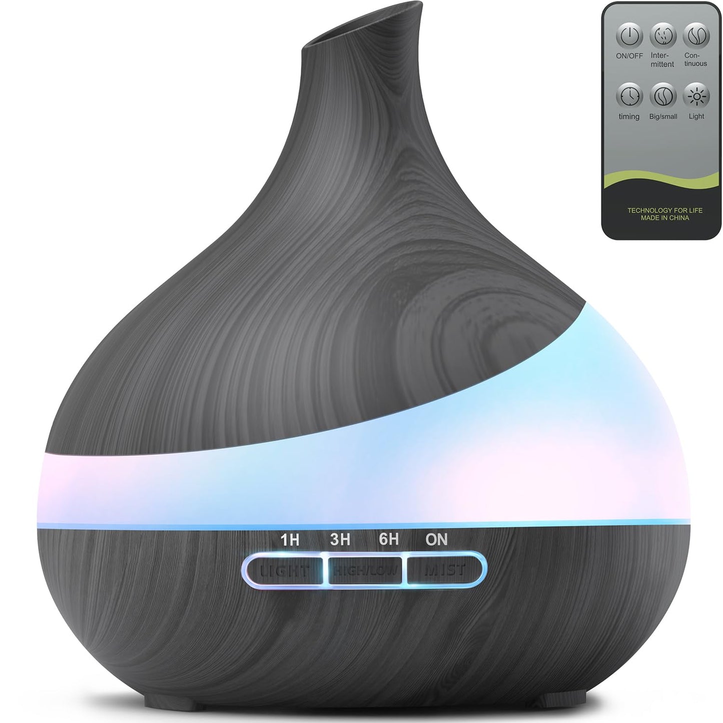 500ML Essential Oil Diffuser: Aroma Diffuser with Remote Control for Hotel Spa Yoga Room - Humidifier with 14 Colors LED Night Light for Bedroom Home Relaxation (Ink Black)