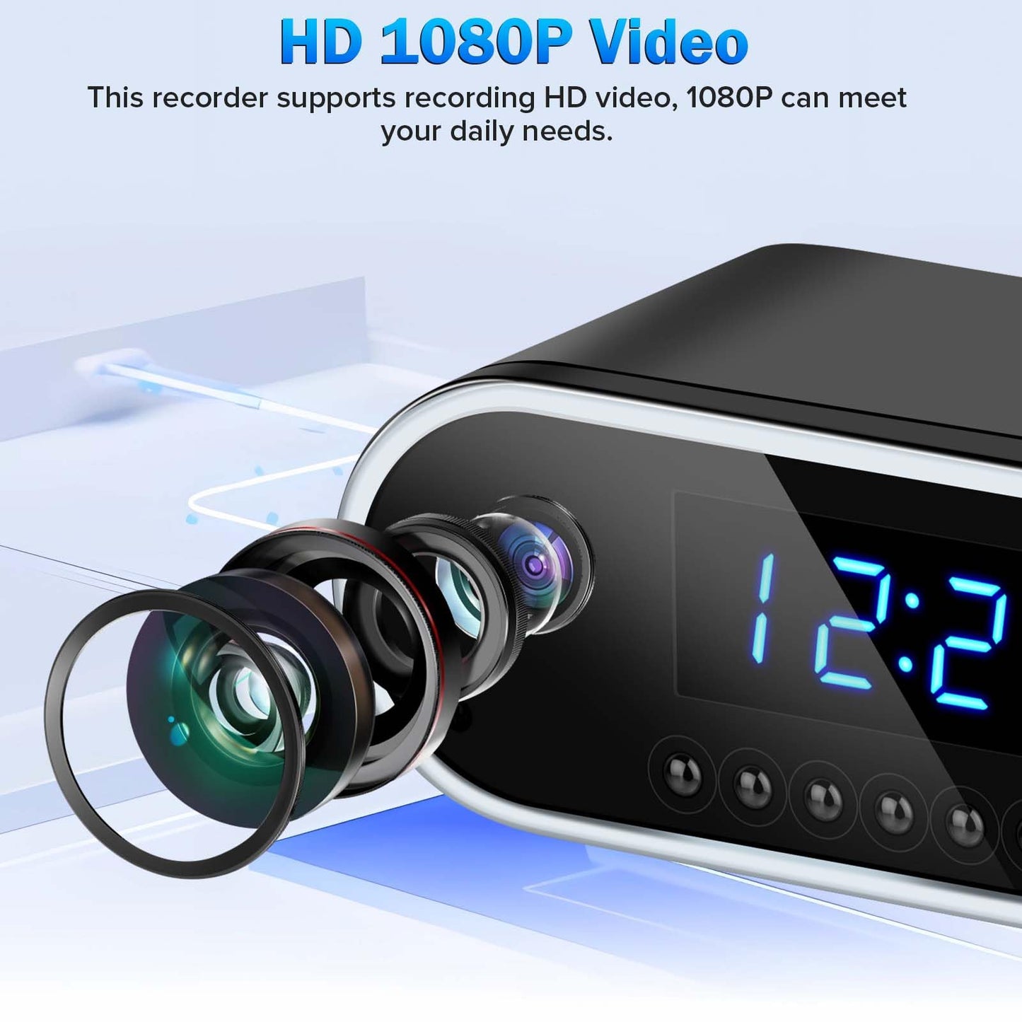 Clock Camera Small Nanny Cam Mini Hidden Camera 1080P Full HD Smart WiFi Cam 140-Degree Wide Angle for Indoor Home Security