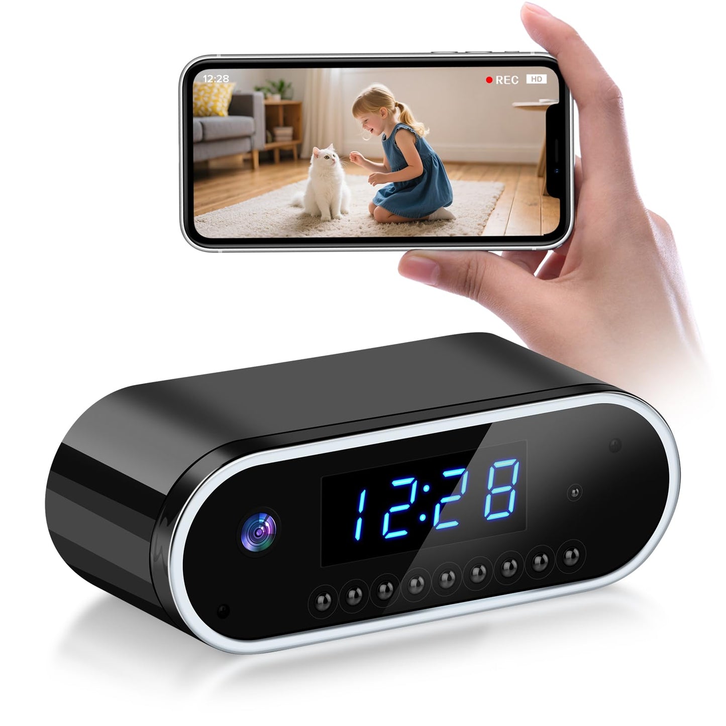Clock Camera Small Nanny Cam Mini Hidden Camera 1080P Full HD Smart WiFi Cam 140-Degree Wide Angle for Indoor Home Security