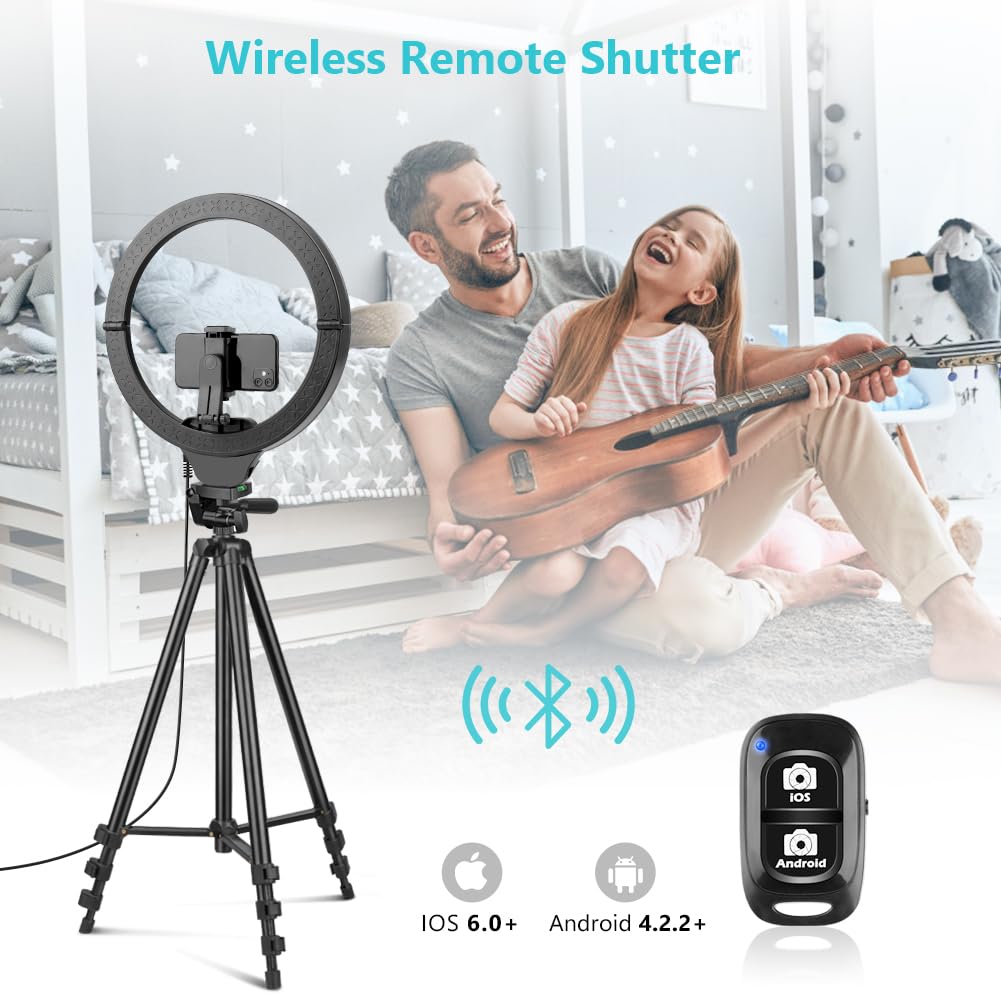 10'' Ring Light with 50'' Extendable Tripod Stand, LED Circle Lights with Phone Holder for Live Stream/Makeup/YouTube Video/TikTok, Compatible with All Phones