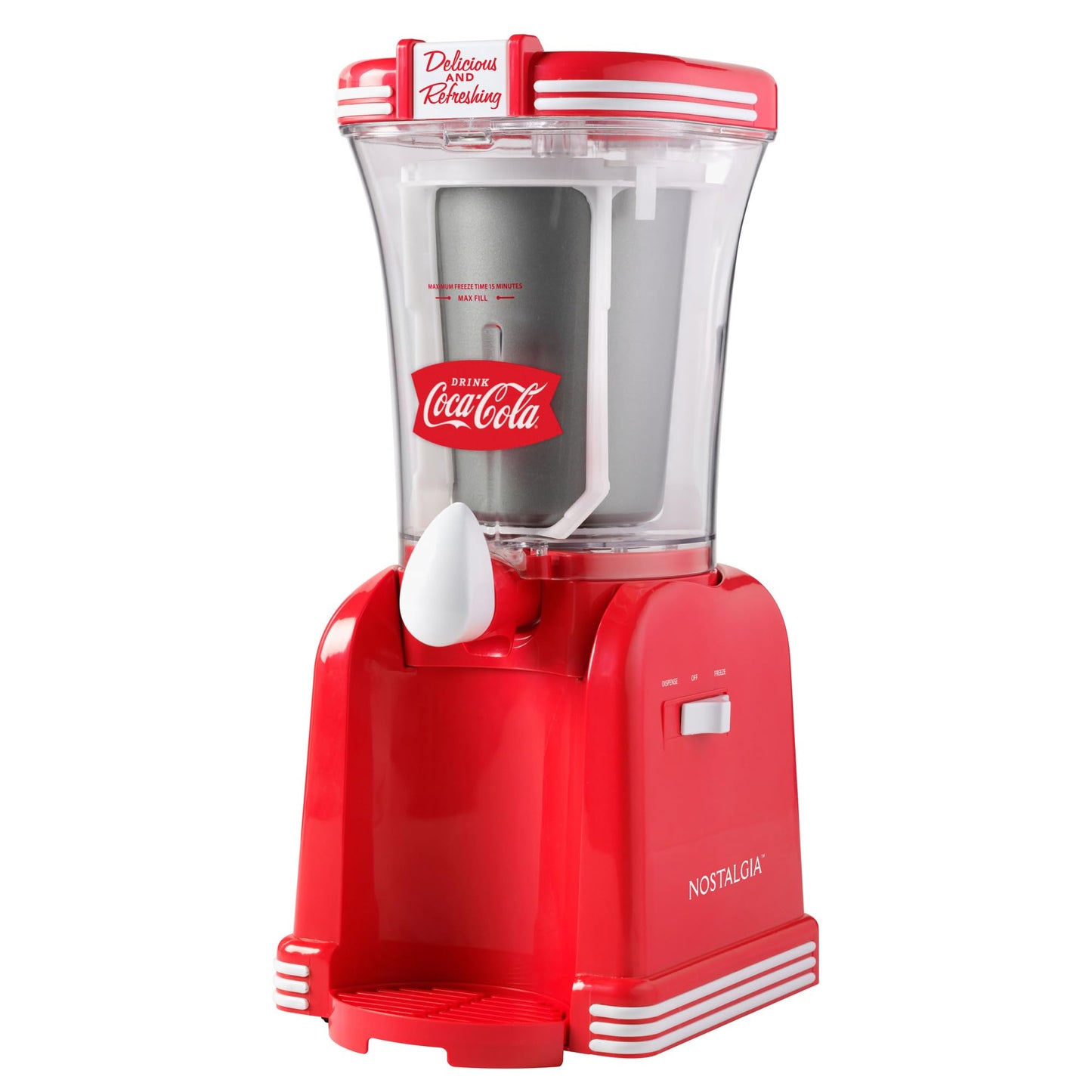 Frozen Drink Maker and Margarita Machine for Home - 32-Ounce Slushy Maker with Stainless Steel Flow Spout - Easy to Clean and Double Insulated - Retro Red