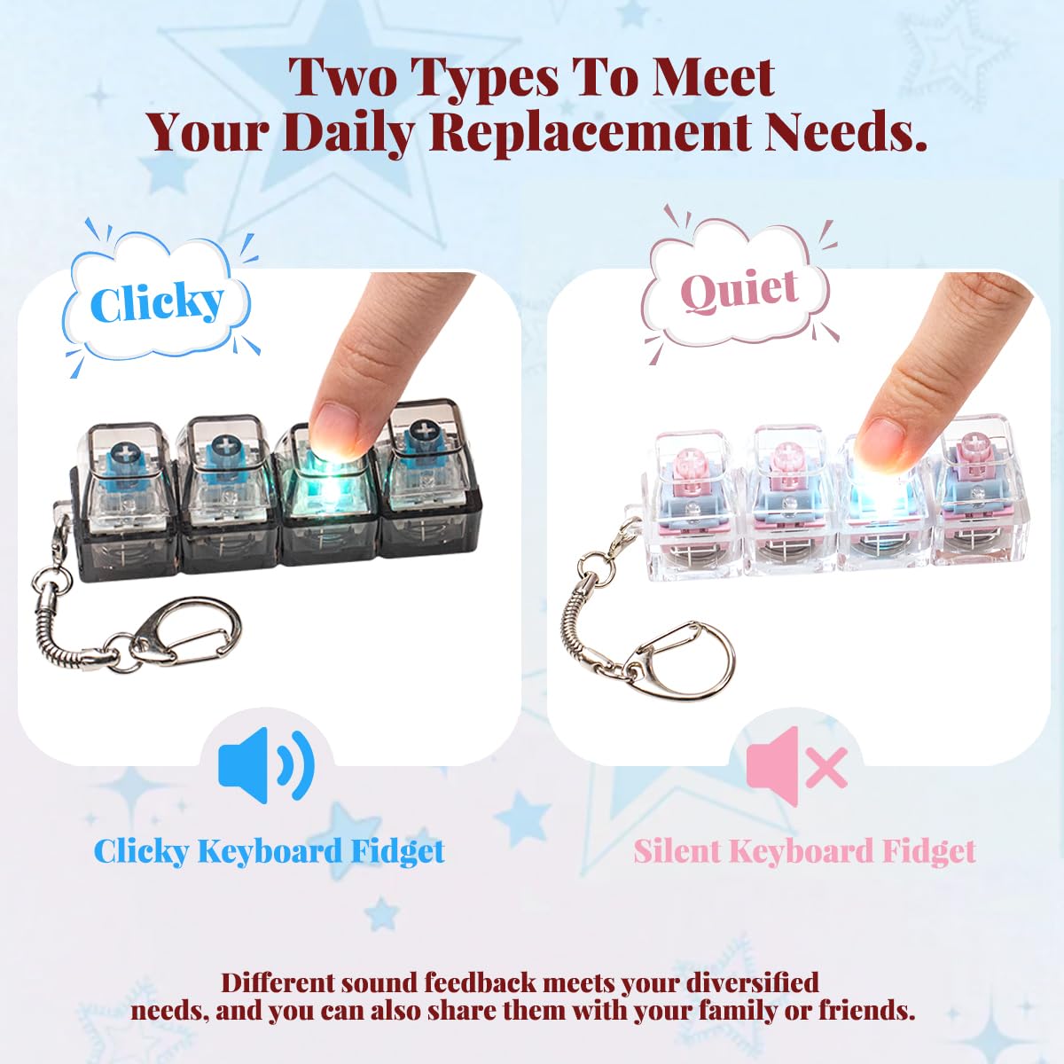 2 Pcs Keyboard Fidget Toy for Adults Fidget Keyboard Clicker Toys with LED Lights Keychain Stress Relief for Anxiety Decompression (Black and White)