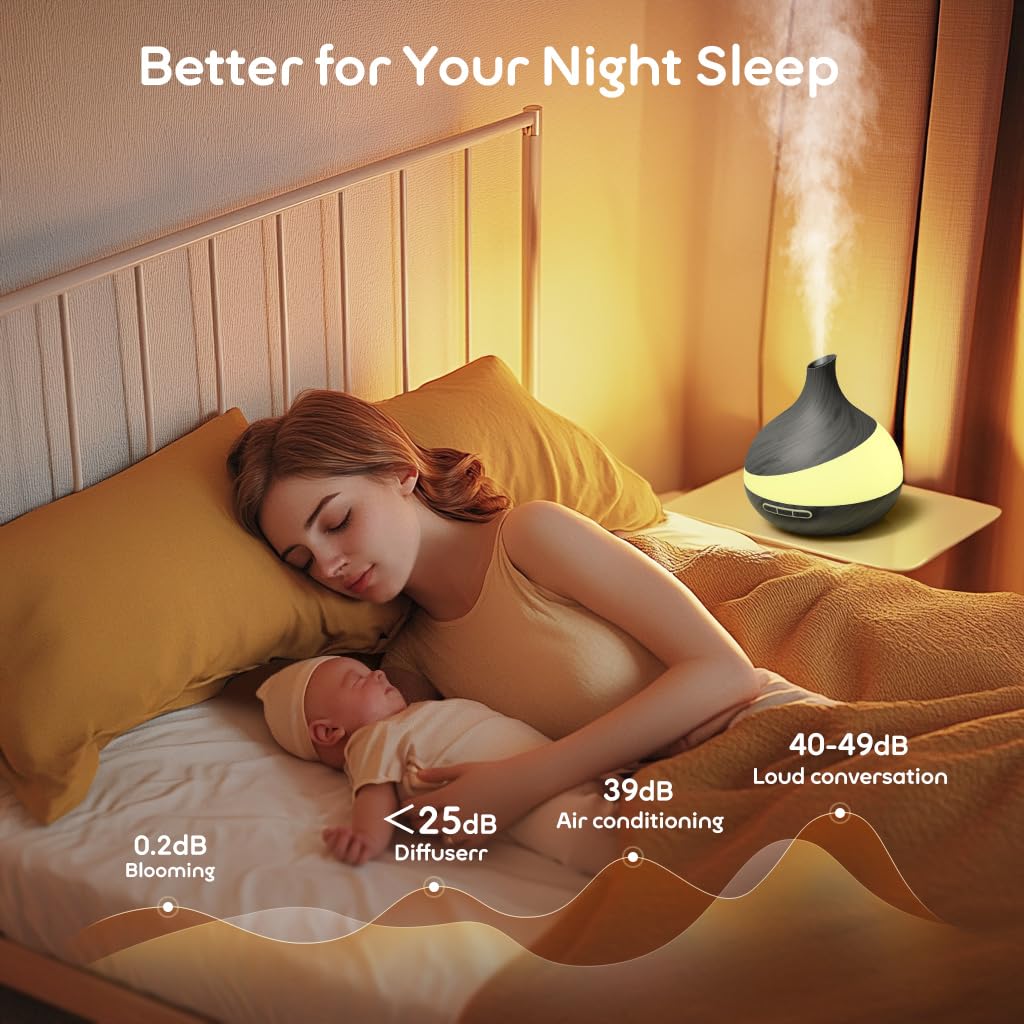 500ML Essential Oil Diffuser: Aroma Diffuser with Remote Control for Hotel Spa Yoga Room - Humidifier with 14 Colors LED Night Light for Bedroom Home Relaxation (Ink Black)