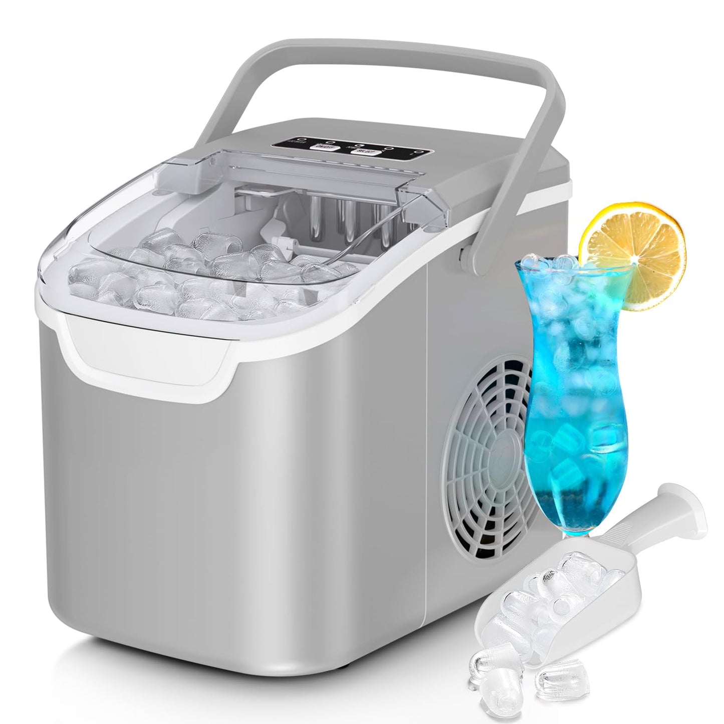 Countertop Ice Maker Machine, 8 Ice Cubes in 6 mins, 26lb/Day Ice with 2 Sizes- Portable Mini, Energy Saving & Basket/Scoop for Home/Party/Travel/Camping/Bar,Black