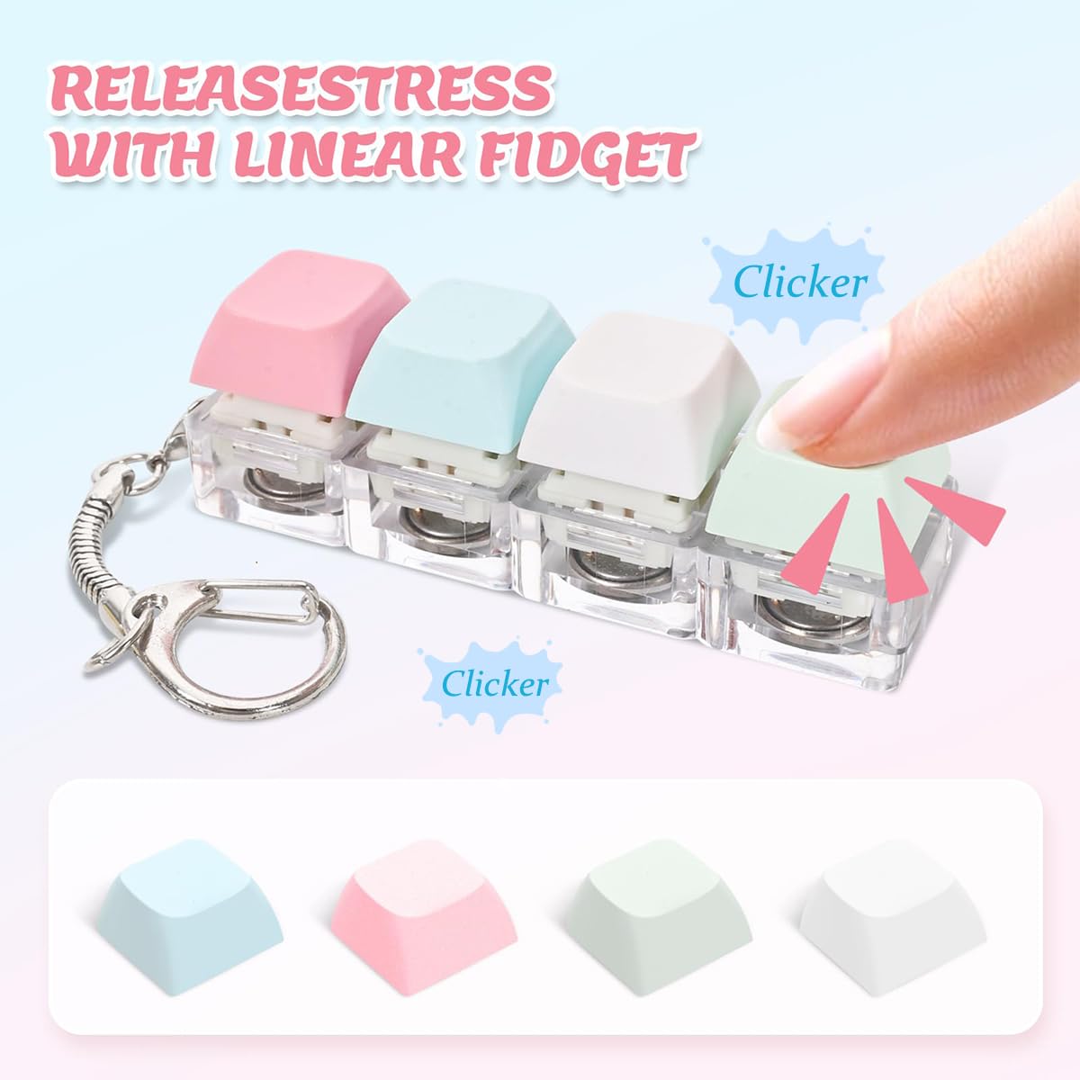 2 Pcs Keyboard Fidget Toy for Adults Fidget Keyboard Clicker Toys with LED Lights Keychain Stress Relief for Anxiety Decompression (Black and White)