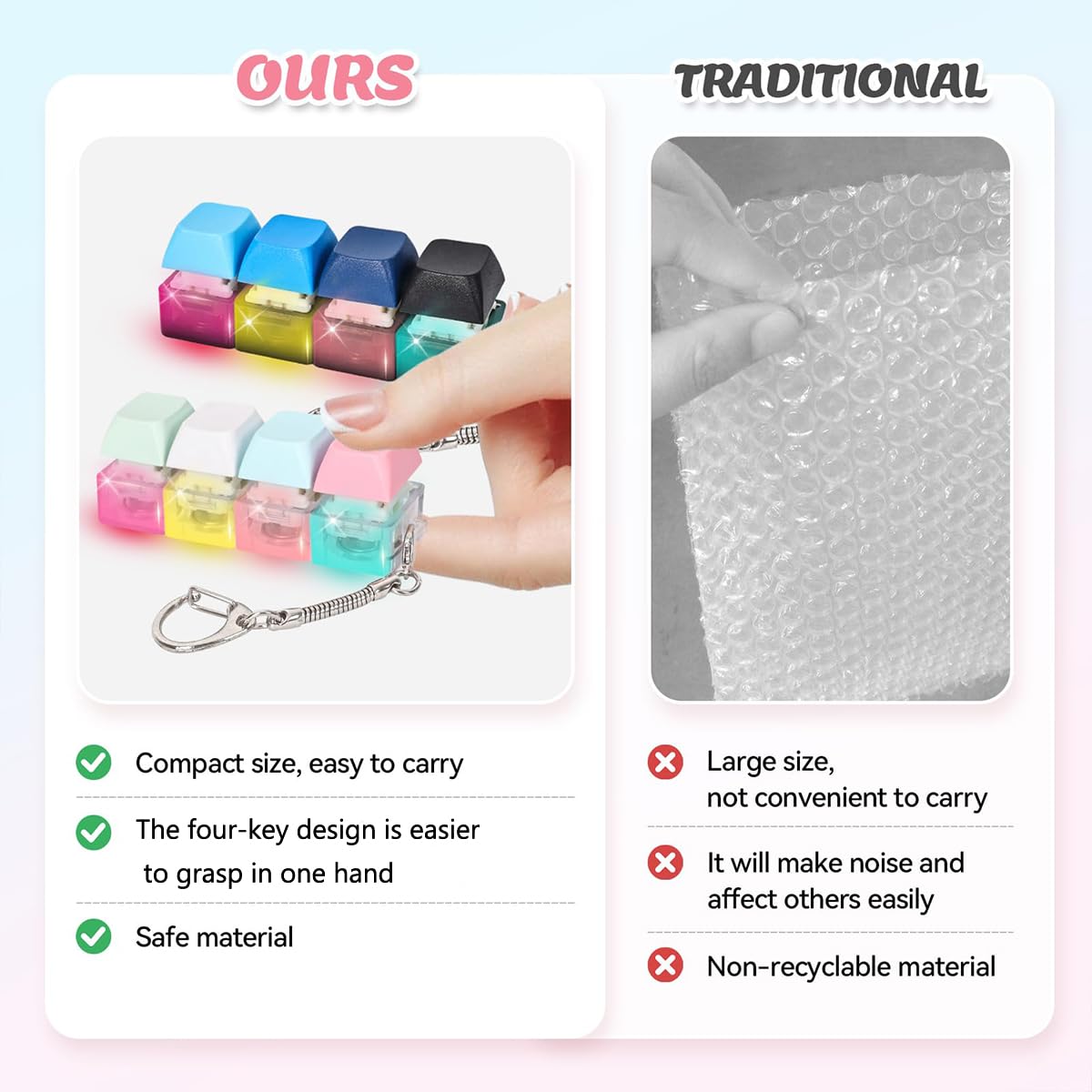 2 Pcs Keyboard Fidget Toy for Adults Fidget Keyboard Clicker Toys with LED Lights Keychain Stress Relief for Anxiety Decompression (Black and White)