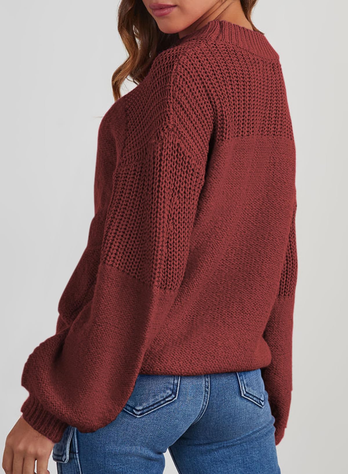 Womens Long Sleeve Knit Sweater Casual Solid Color Crew Neck Fall Sweaters for Women Trendy 2025 Outfits Chocolate Brown Fall Clothes Clothing Winter Oversized Pullover Top Jumper Medium