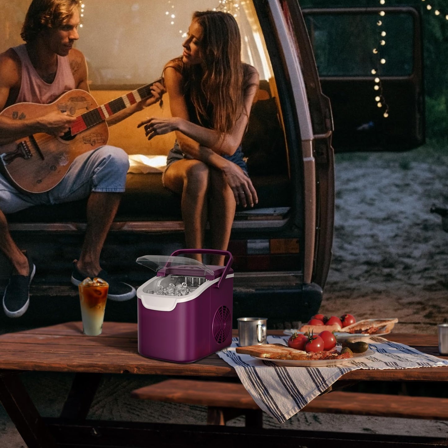 Countertop Ice Maker Machine, 8 Ice Cubes in 6 mins, 26lb/Day Ice with 2 Sizes- Portable Mini, Energy Saving & Basket/Scoop for Home/Party/Travel/Camping/Bar,Black