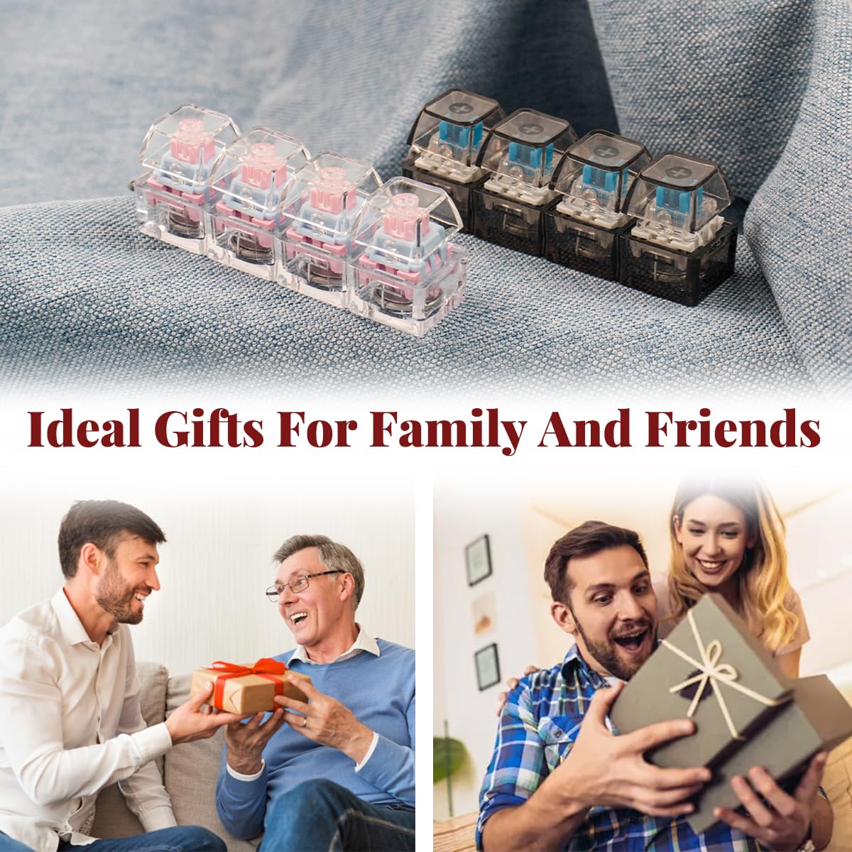 2 Pcs Keyboard Fidget Toy for Adults Fidget Keyboard Clicker Toys with LED Lights Keychain Stress Relief for Anxiety Decompression (Black and White)