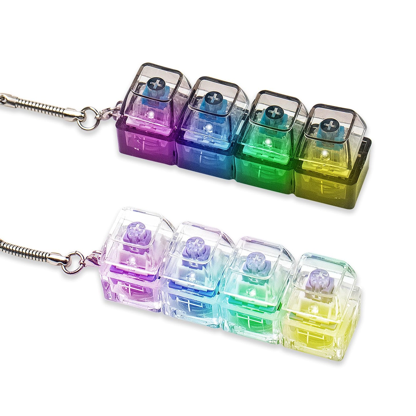 2 Pcs Keyboard Fidget Toy for Adults Fidget Keyboard Clicker Toys with LED Lights Keychain Stress Relief for Anxiety Decompression (Black and White)