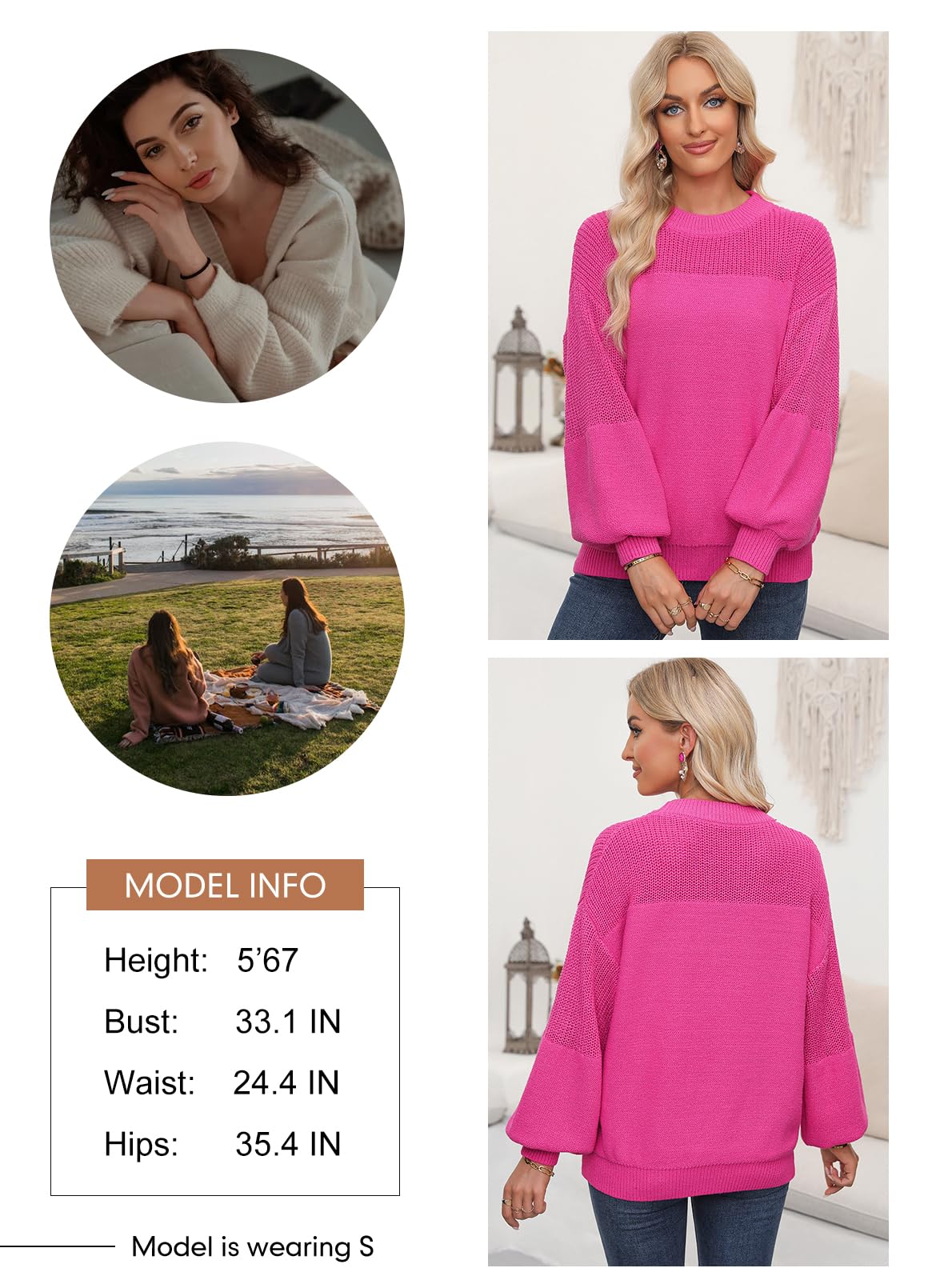 Womens Long Sleeve Knit Sweater Casual Solid Color Crew Neck Fall Sweaters for Women Trendy 2025 Outfits Chocolate Brown Fall Clothes Clothing Winter Oversized Pullover Top Jumper Medium