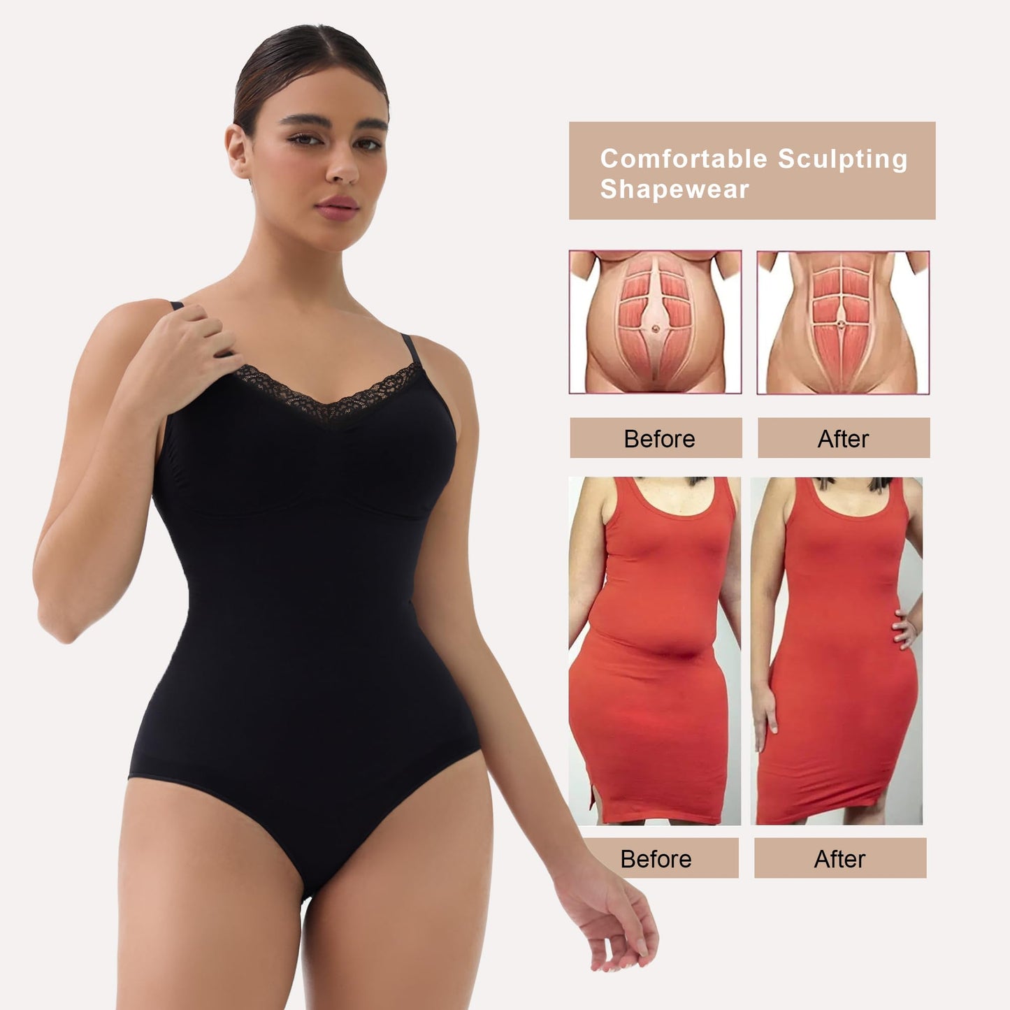 Women's Shapewear Bodysuit Tummy Control Body Shaper Seamless Sculpting Snatched Waist Body Suit,SZ5218-2-Black-L/XL