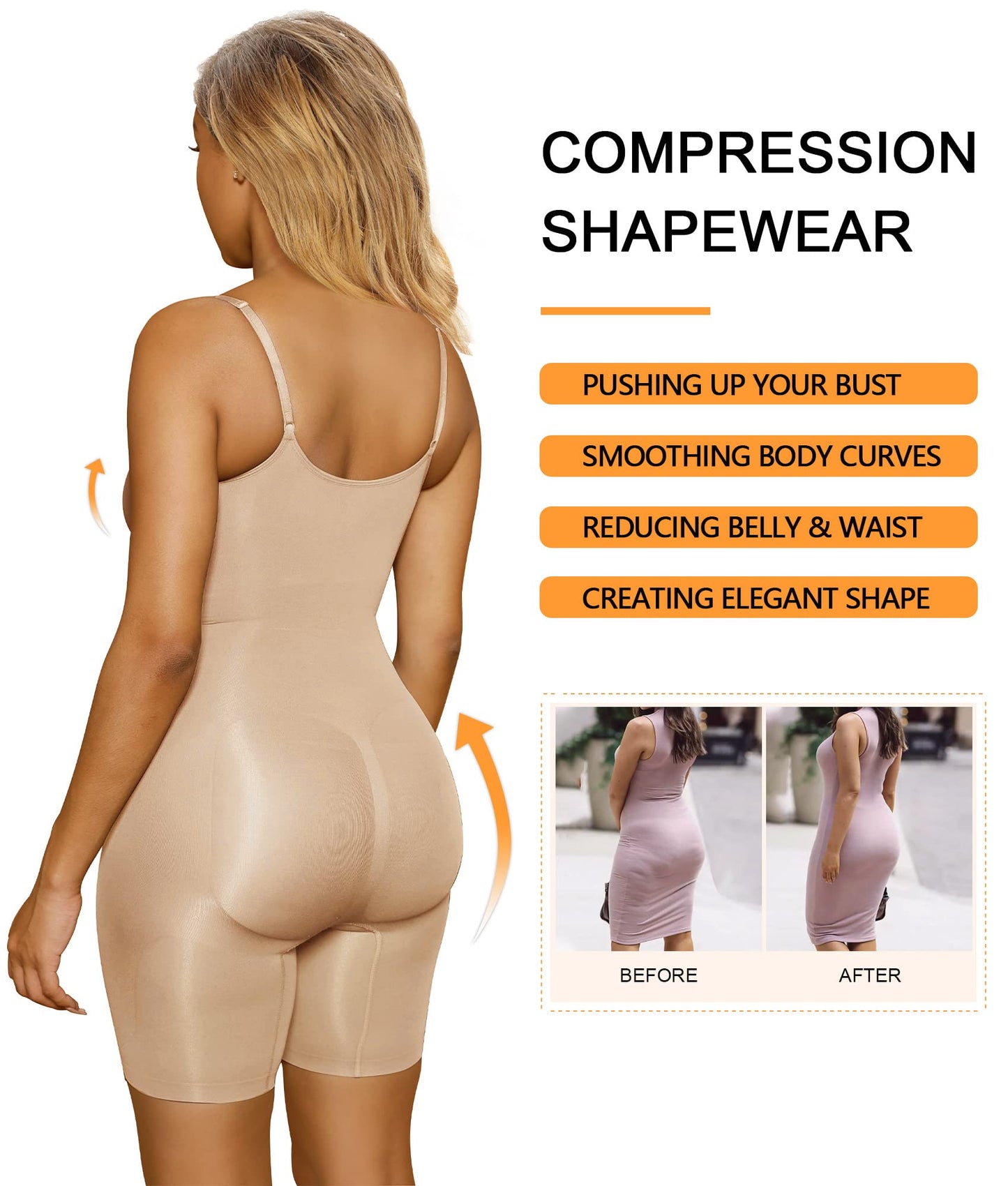 Women's Shapewear Bodysuit Tummy Control Body Shaper Seamless Sculpting Snatched Waist Body Suit,SZ5218-2-Black-L/XL