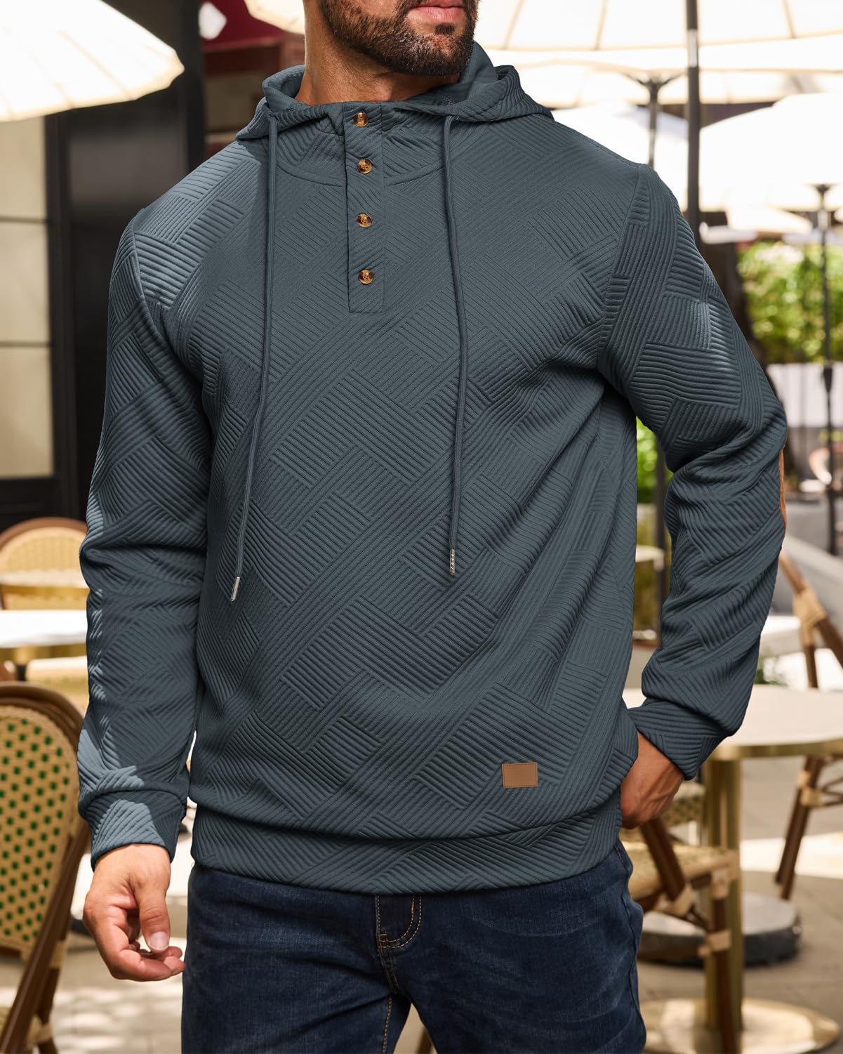 Men's Hoodies Pullover Casual Long Sleeve Stand Collar Button Pullover Sweatshirts Color Block Pullover Black L