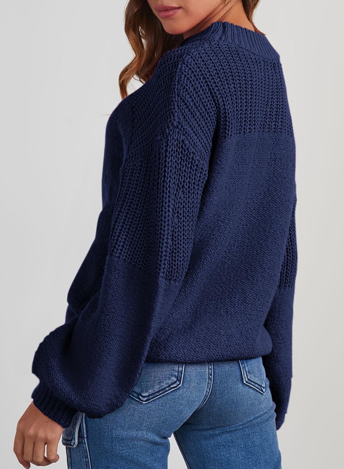 Womens Long Sleeve Knit Sweater Casual Solid Color Crew Neck Fall Sweaters for Women Trendy 2025 Outfits Chocolate Brown Fall Clothes Clothing Winter Oversized Pullover Top Jumper Medium