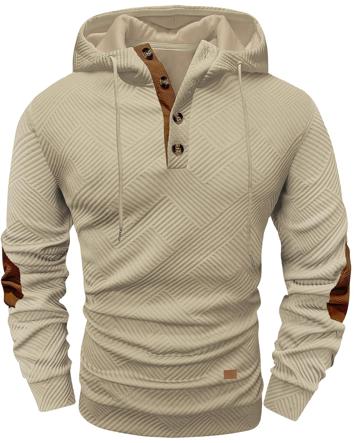 Men's Hoodies Pullover Casual Long Sleeve Stand Collar Button Pullover Sweatshirts Color Block Pullover Black L