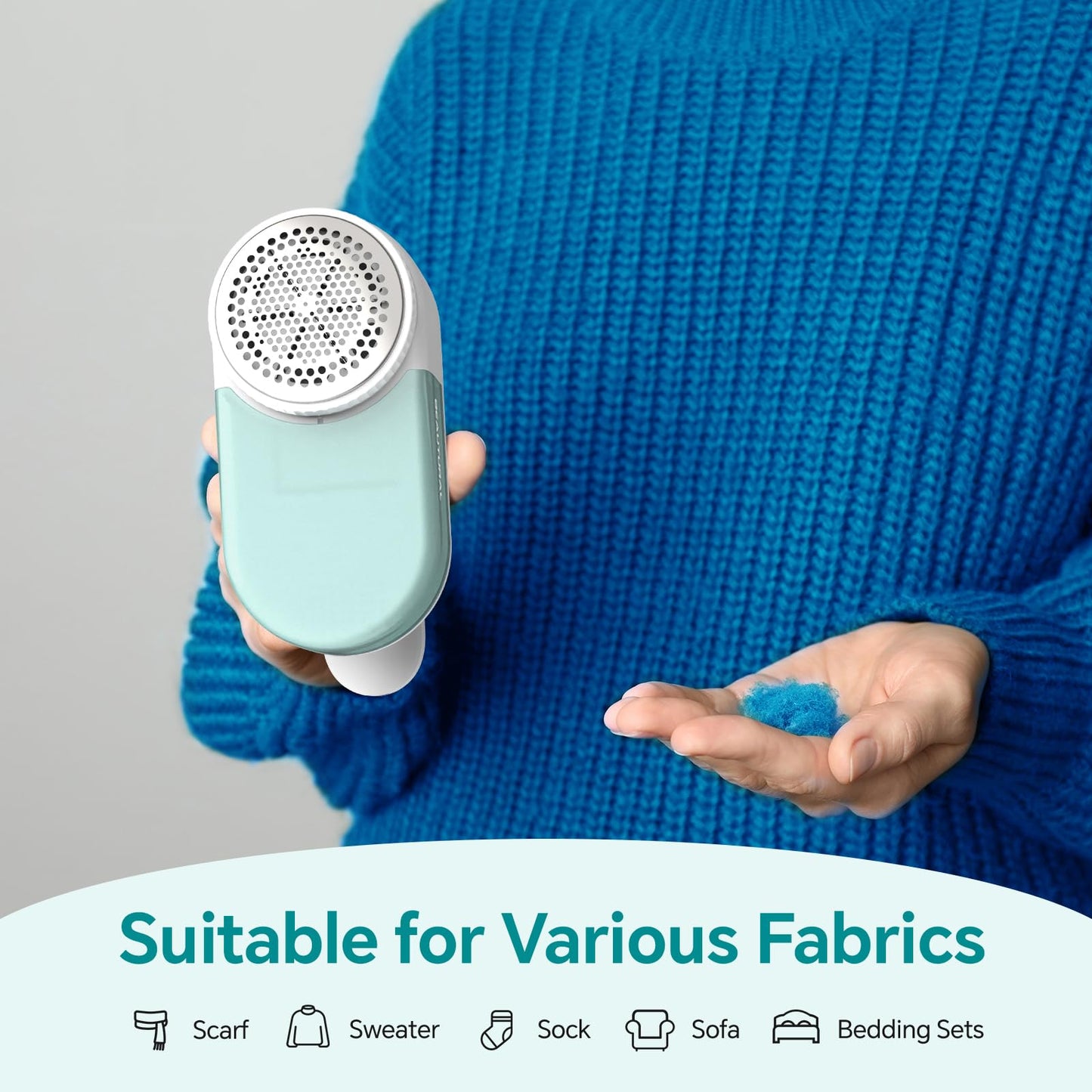 Fabric Shaver and Lint Remover, Sweater Defuzzer with 2-Speeds, 2 Replaceable Stainless Steel Blades, Battery Operated, Remove Clothes Fuzz, Lint Balls, Pills, Bobbles Gray