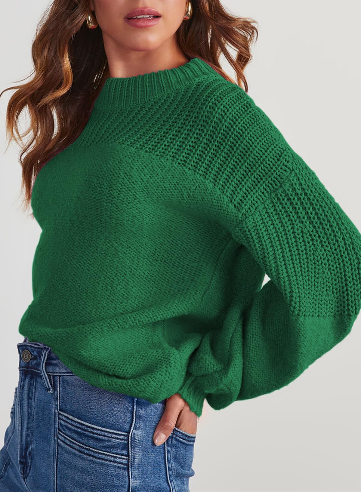 Womens Long Sleeve Knit Sweater Casual Solid Color Crew Neck Fall Sweaters for Women Trendy 2025 Outfits Chocolate Brown Fall Clothes Clothing Winter Oversized Pullover Top Jumper Medium