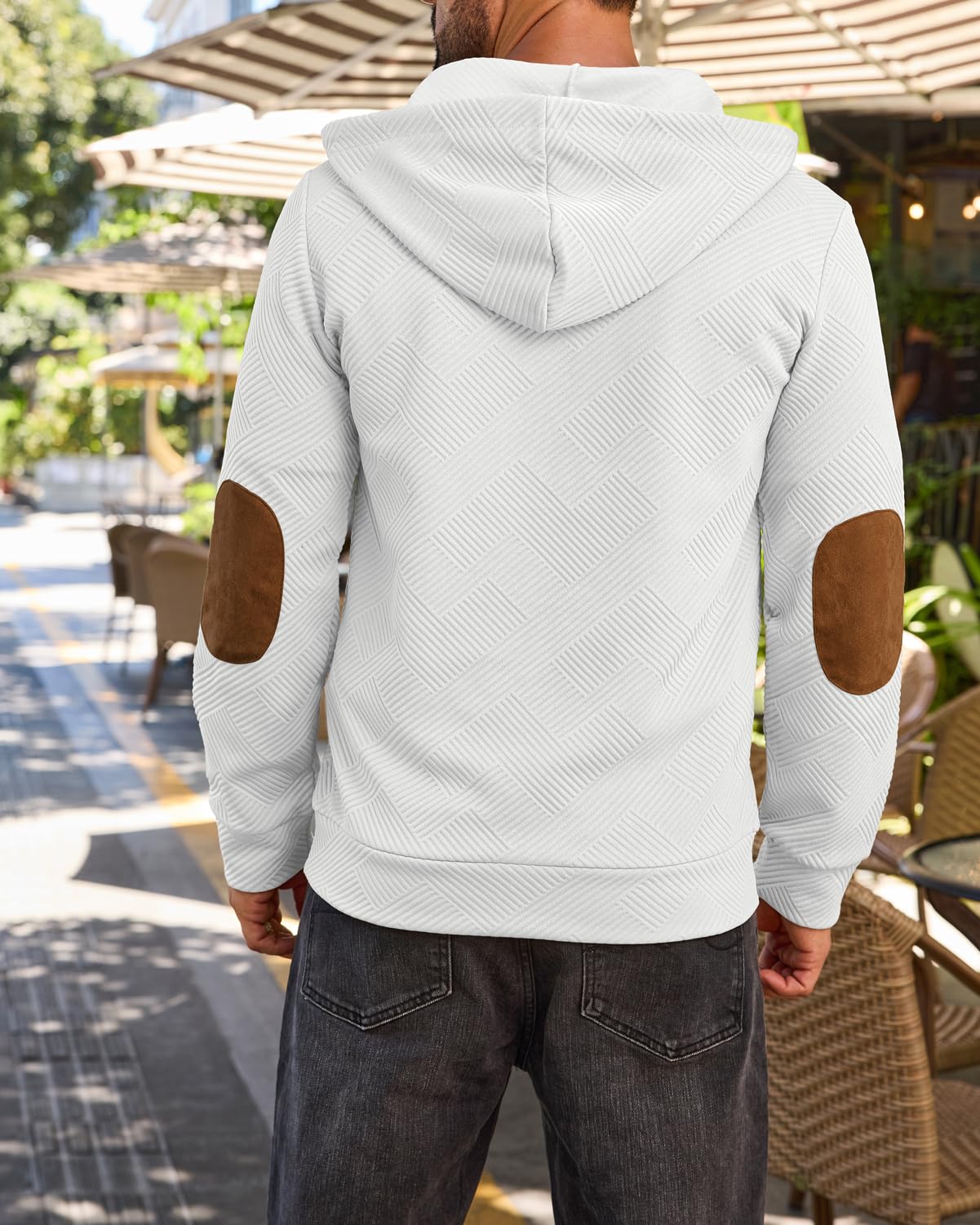 Men's Hoodies Pullover Casual Long Sleeve Stand Collar Button Pullover Sweatshirts Color Block Pullover Black L