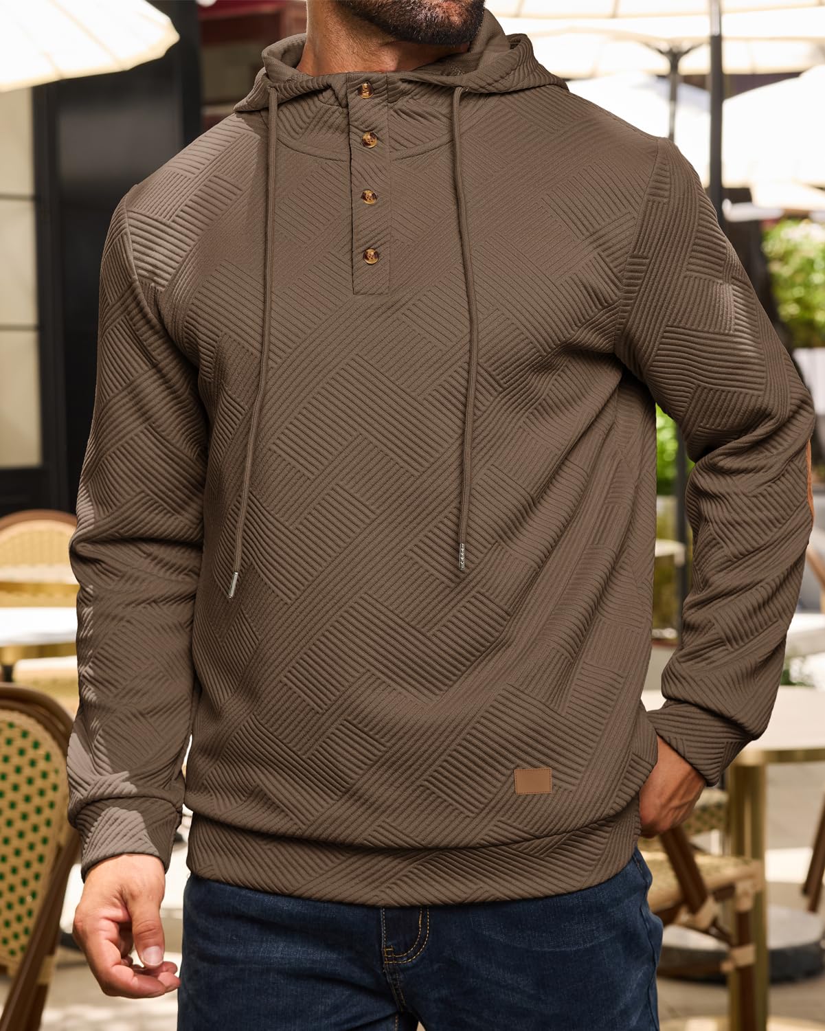 Men's Hoodies Pullover Casual Long Sleeve Stand Collar Button Pullover Sweatshirts Color Block Pullover Black L