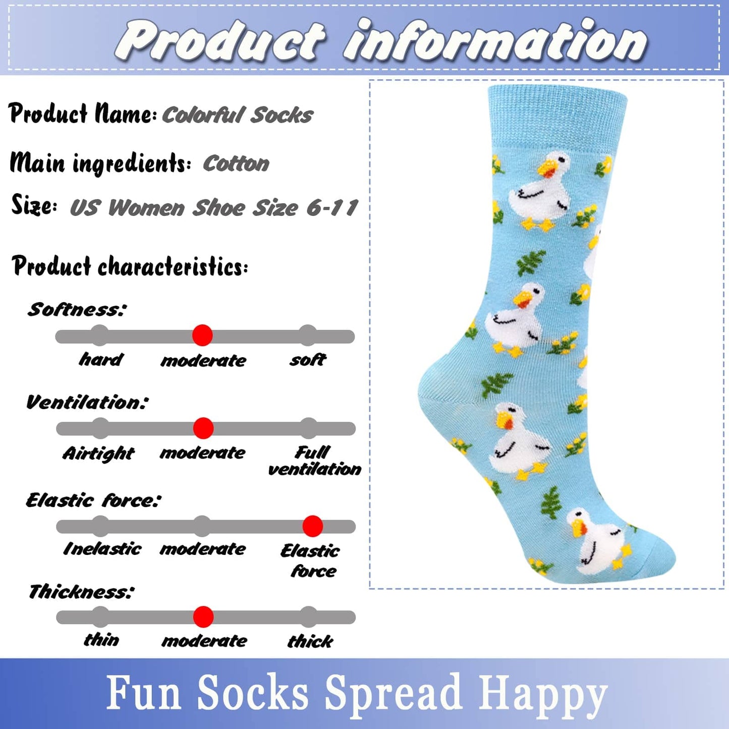 Funny Socks Women Fun Colorful Novelty Crazy Floral Patterned Sock Crew, Premium Cotton, Size 6-11, 12 Pairs US031205