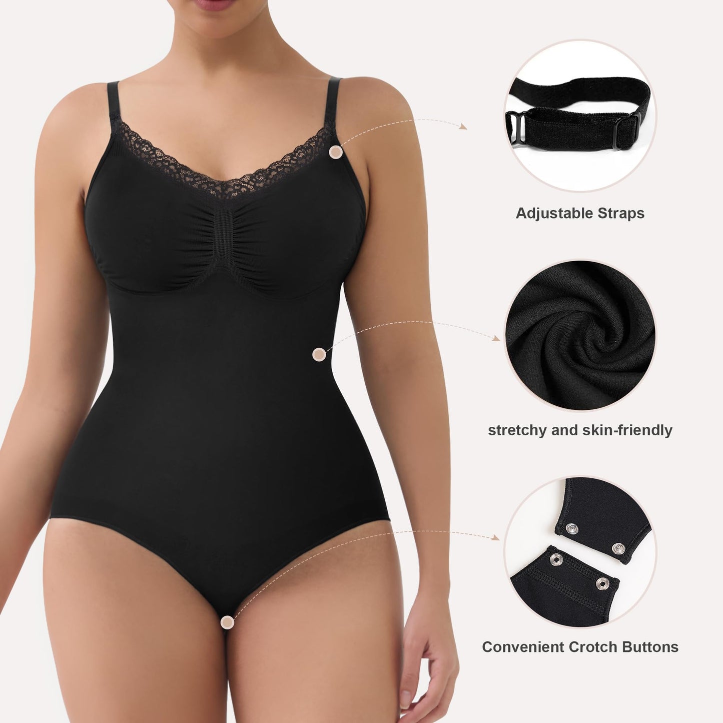 Women's Shapewear Bodysuit Tummy Control Body Shaper Seamless Sculpting Snatched Waist Body Suit,SZ5218-2-Black-L/XL