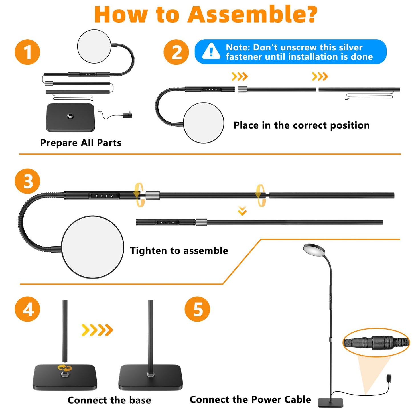 Floor Lamp, Adjustable Height Floor Lamps for Living Room Bedroom, 120 LED Super Bright Standing Lamp Remote & Touch Control Dimmable Gooseneck Tall Stand Reading Lamp for Office Craft, Black