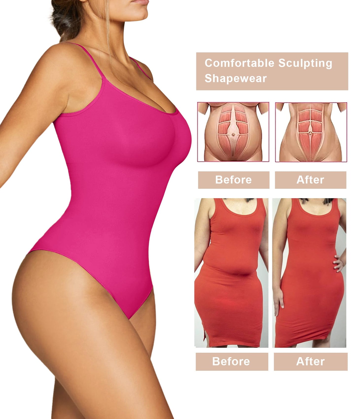 Women's Shapewear Bodysuit Tummy Control Body Shaper Seamless Sculpting Snatched Waist Body Suit,SZ5218-2-Black-L/XL