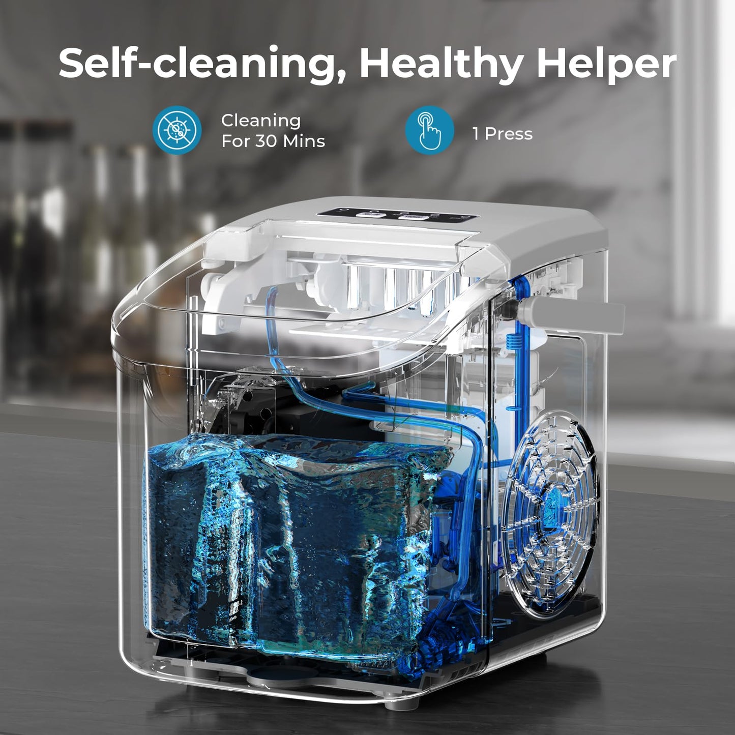 Countertop Ice Maker Machine, 8 Ice Cubes in 6 mins, 26lb/Day Ice with 2 Sizes- Portable Mini, Energy Saving & Basket/Scoop for Home/Party/Travel/Camping/Bar,Black