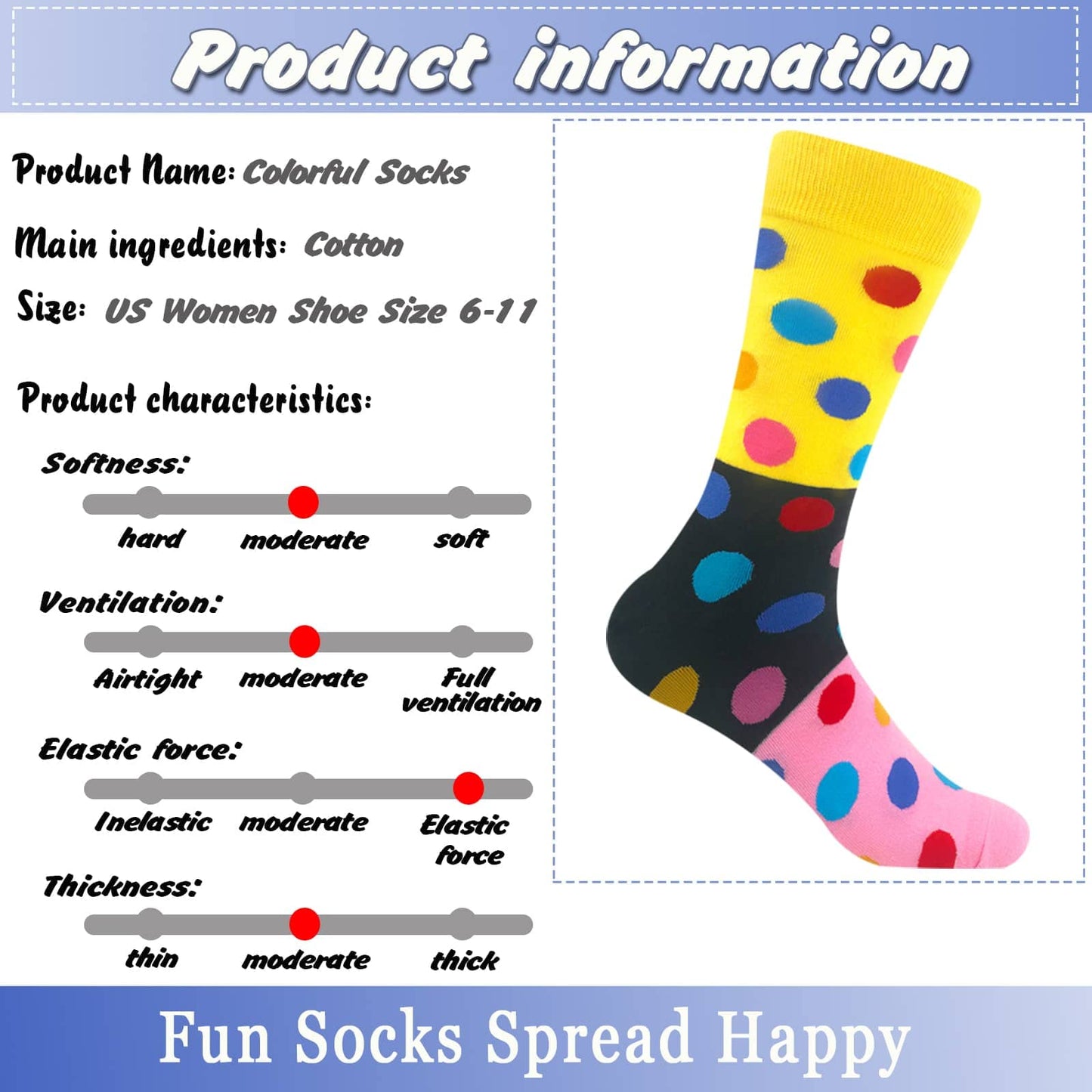 Funny Socks Women Fun Colorful Novelty Crazy Floral Patterned Sock Crew, Premium Cotton, Size 6-11, 12 Pairs US031205