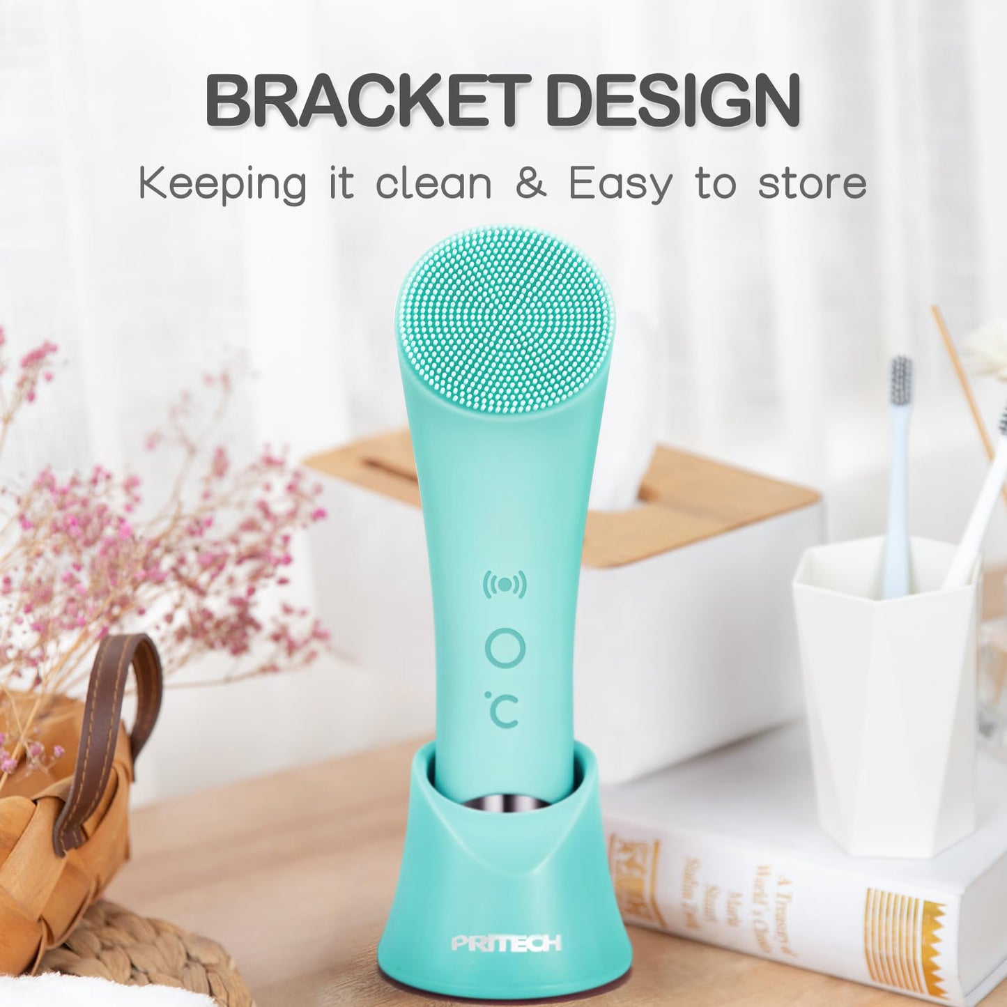 Silicone Face Scrubber, Rechargeable Facial Cleansing Brush with Heat Massage End, Vibrating Exfoliator Scrubber for Deep Cleaning, Waterproof Face Brush for Women and Men