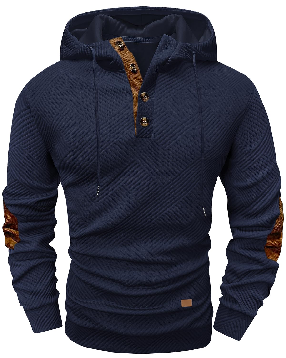 Men's Hoodies Pullover Casual Long Sleeve Stand Collar Button Pullover Sweatshirts Color Block Pullover Black L