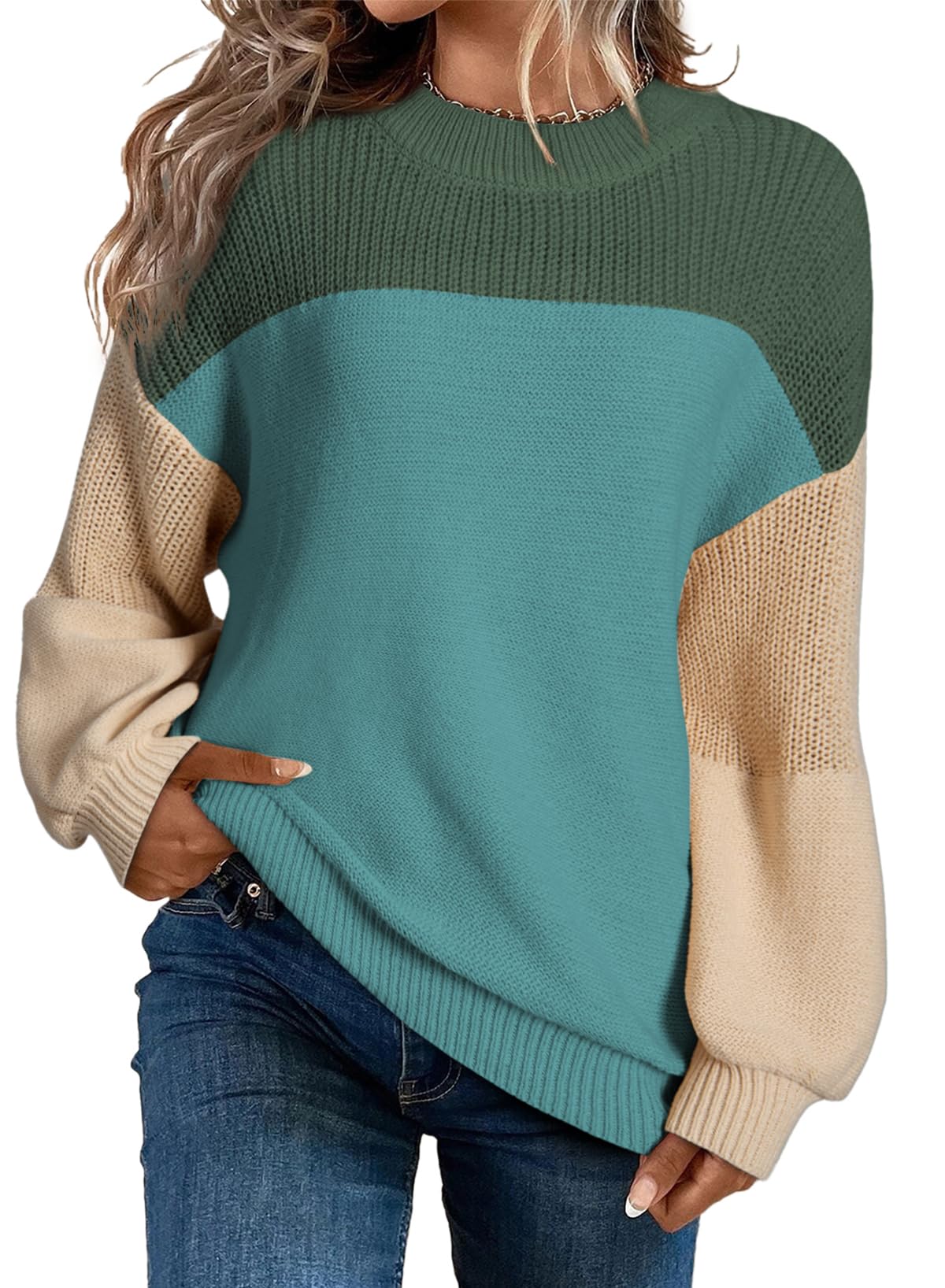 Womens Long Sleeve Knit Sweater Casual Solid Color Crew Neck Fall Sweaters for Women Trendy 2025 Outfits Chocolate Brown Fall Clothes Clothing Winter Oversized Pullover Top Jumper Medium