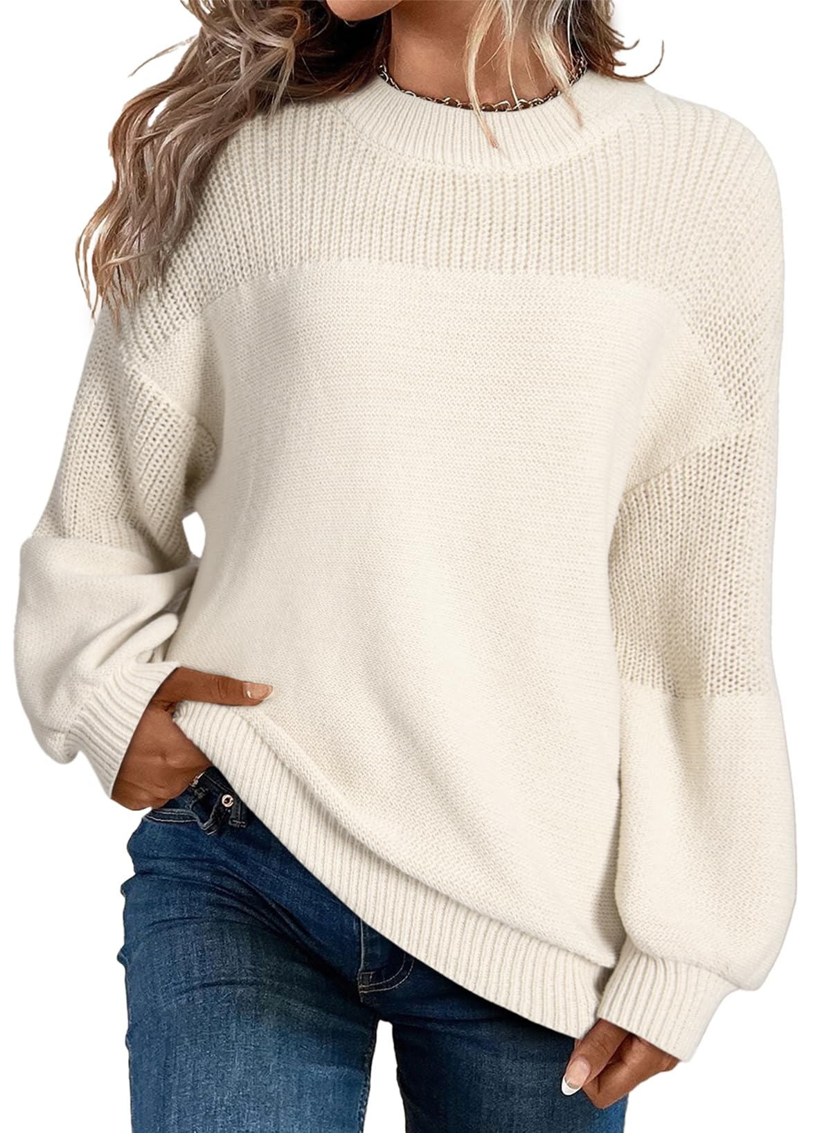 Womens Long Sleeve Knit Sweater Casual Solid Color Crew Neck Fall Sweaters for Women Trendy 2025 Outfits Chocolate Brown Fall Clothes Clothing Winter Oversized Pullover Top Jumper Medium