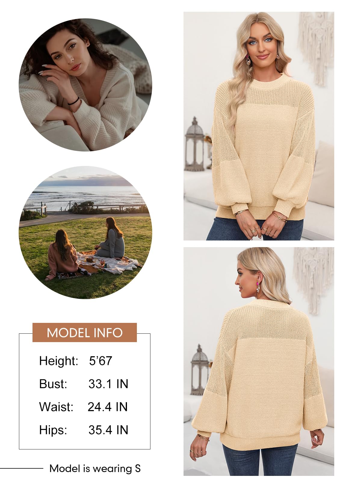 Womens Long Sleeve Knit Sweater Casual Solid Color Crew Neck Fall Sweaters for Women Trendy 2025 Outfits Chocolate Brown Fall Clothes Clothing Winter Oversized Pullover Top Jumper Medium