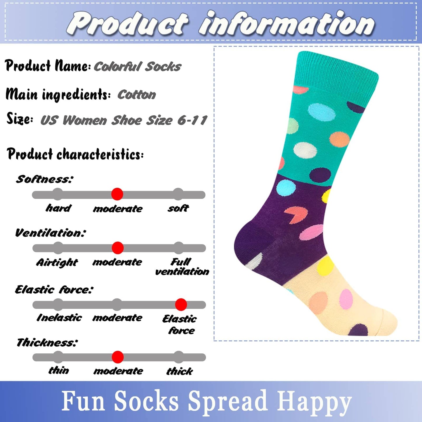 Funny Socks Women Fun Colorful Novelty Crazy Floral Patterned Sock Crew, Premium Cotton, Size 6-11, 12 Pairs US031205