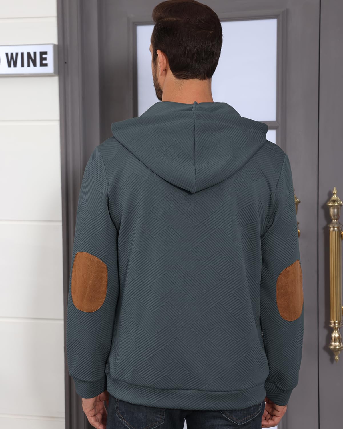 Men's Hoodies Pullover Casual Long Sleeve Stand Collar Button Pullover Sweatshirts Color Block Pullover Black L