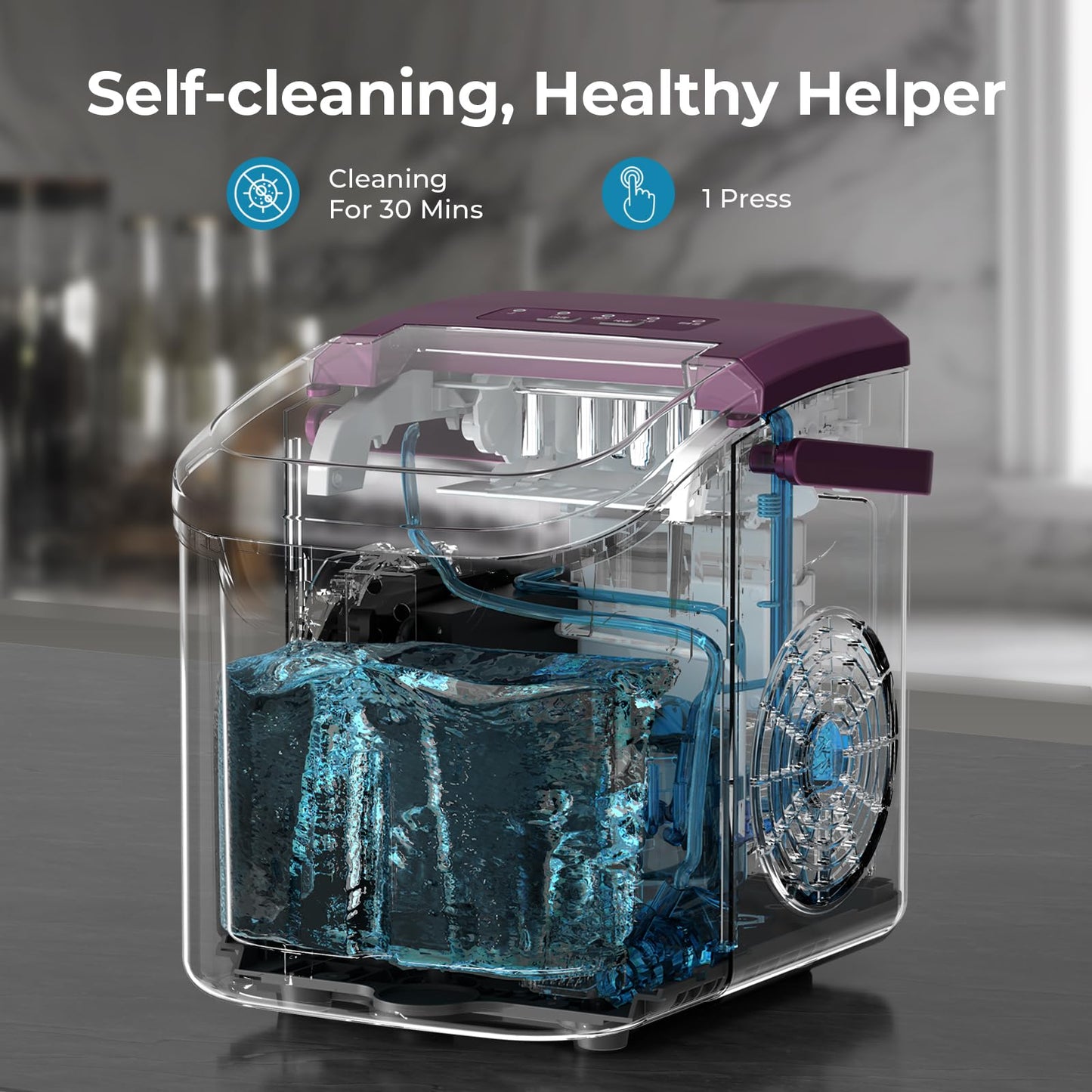 Countertop Ice Maker Machine, 8 Ice Cubes in 6 mins, 26lb/Day Ice with 2 Sizes- Portable Mini, Energy Saving & Basket/Scoop for Home/Party/Travel/Camping/Bar,Black