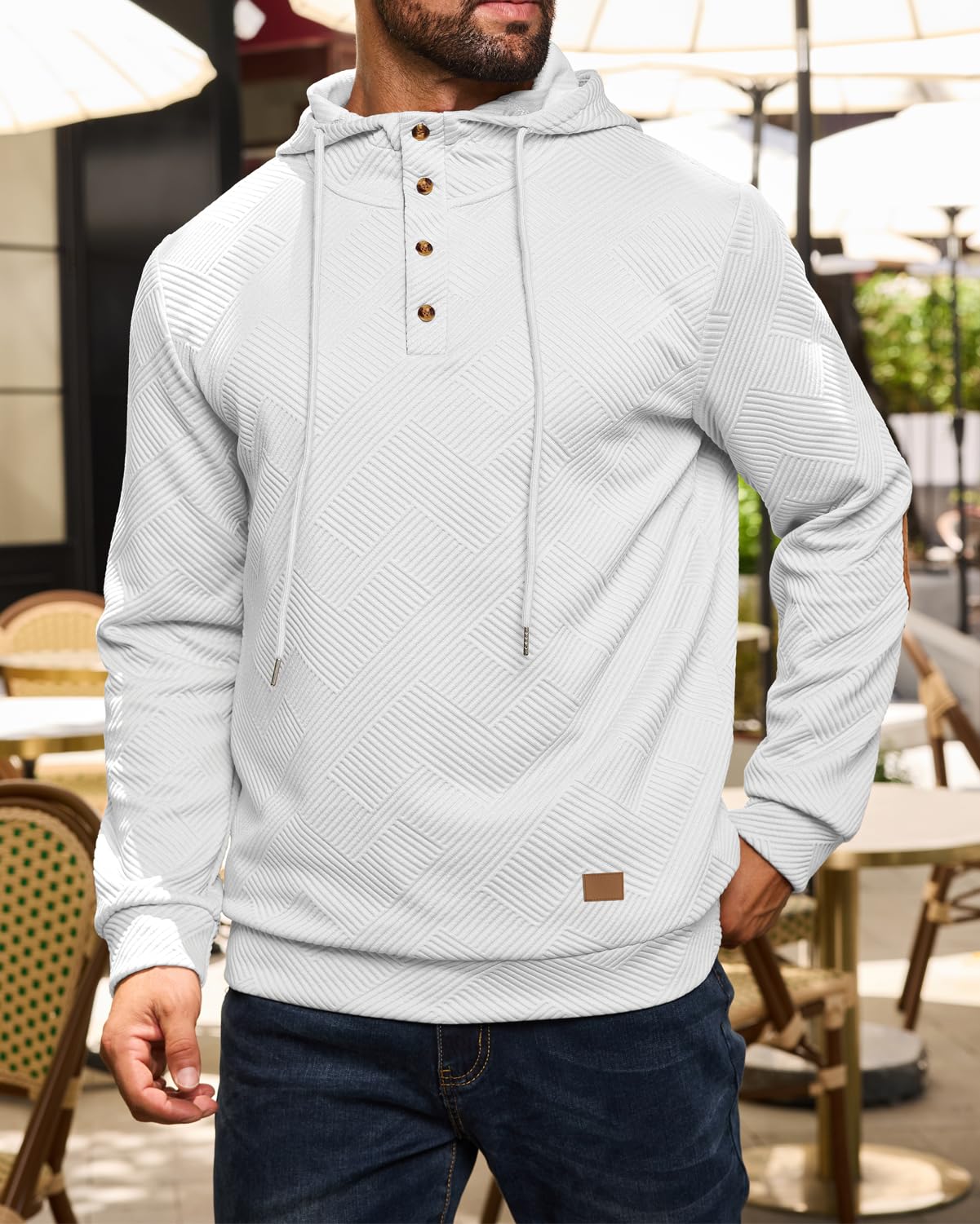 Men's Hoodies Pullover Casual Long Sleeve Stand Collar Button Pullover Sweatshirts Color Block Pullover Black L