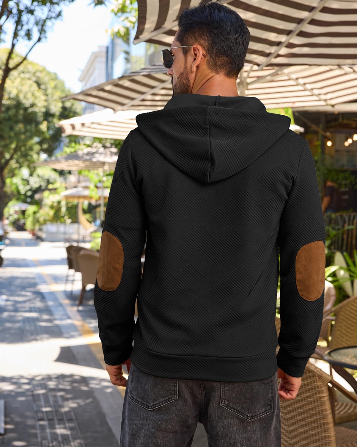 Men's Hoodies Pullover Casual Long Sleeve Stand Collar Button Pullover Sweatshirts Color Block Pullover Black L