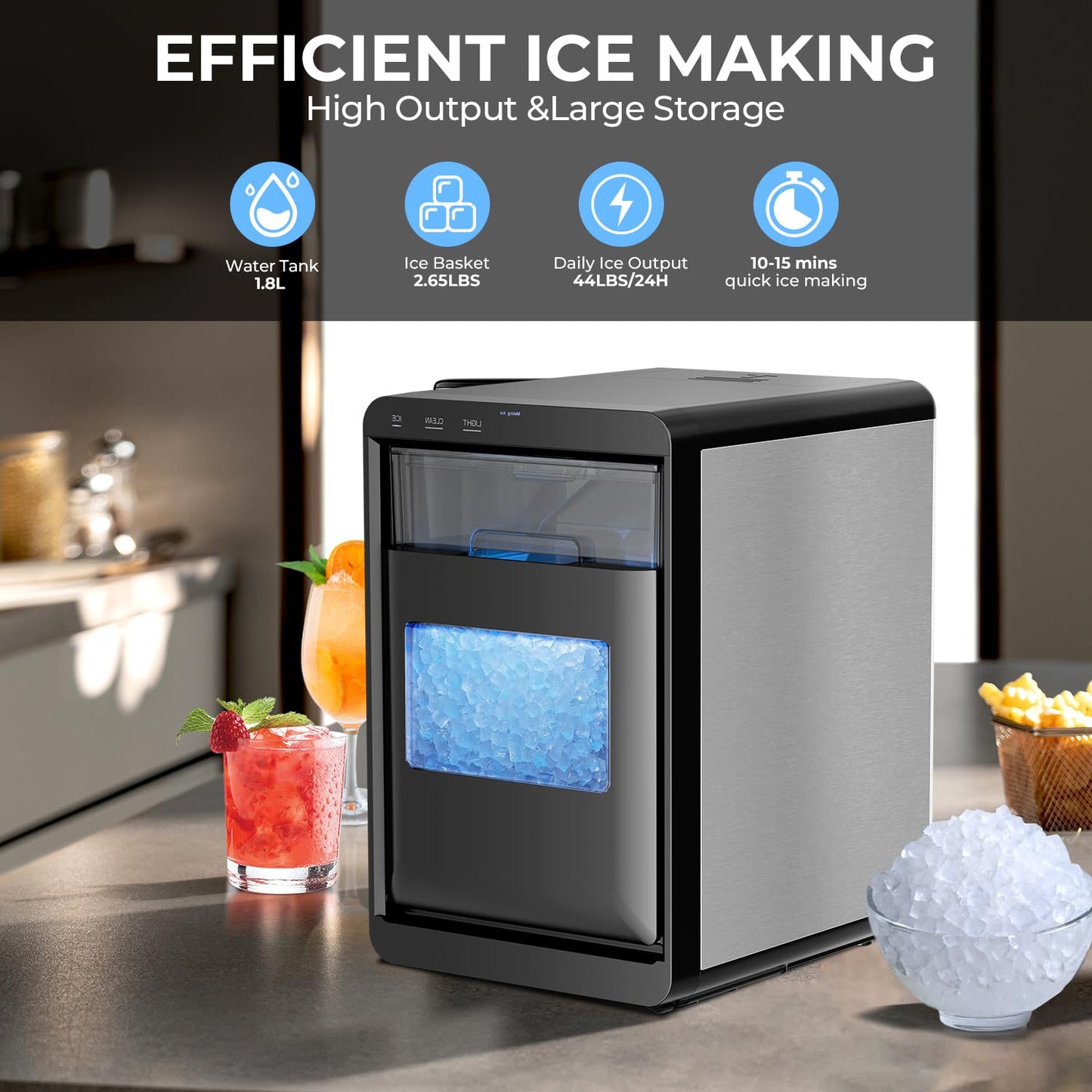 Countertop Ice Maker Machine, 8 Ice Cubes in 6 mins, 26lb/Day Ice with 2 Sizes- Portable Mini, Energy Saving & Basket/Scoop for Home/Party/Travel/Camping/Bar,Black