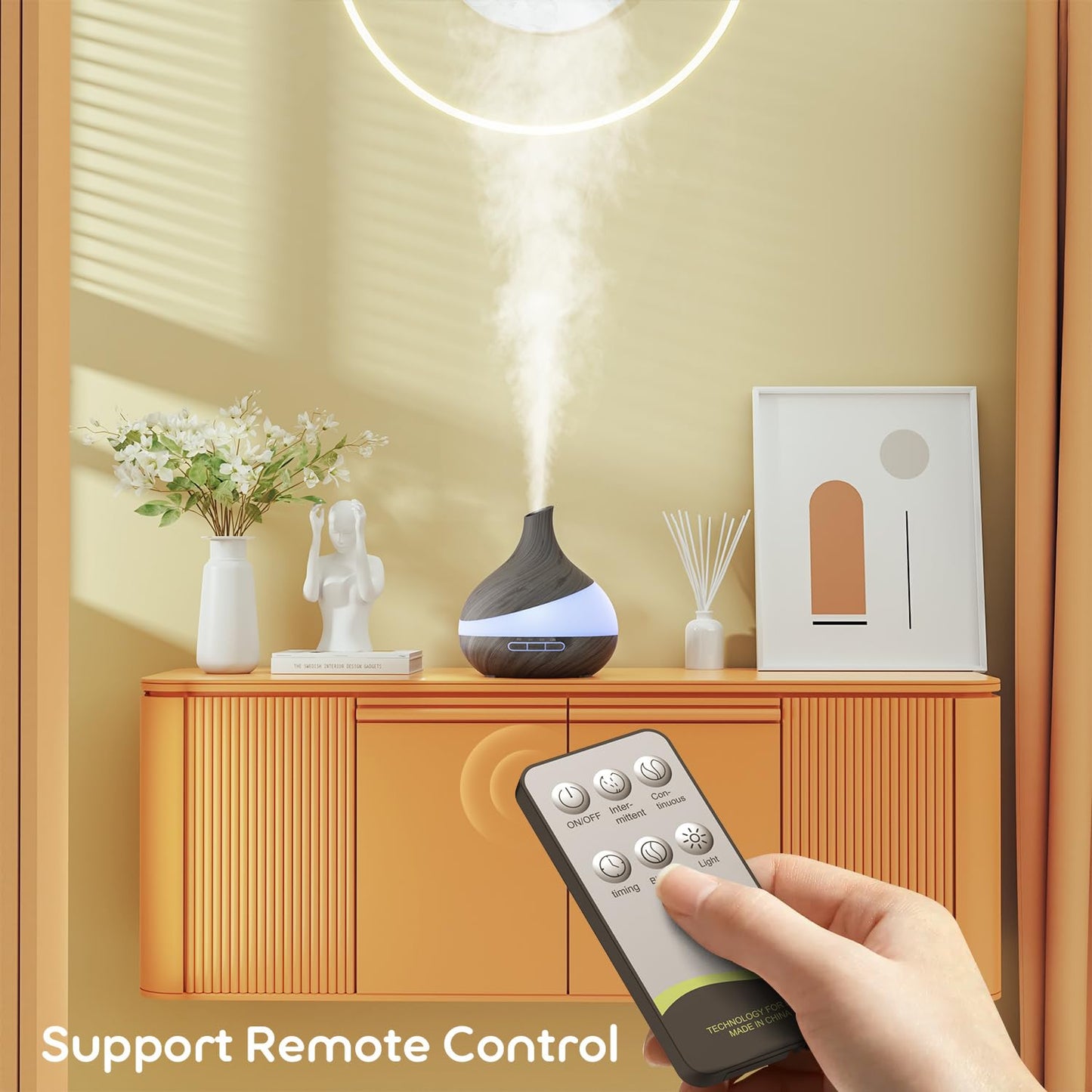 500ML Essential Oil Diffuser: Aroma Diffuser with Remote Control for Hotel Spa Yoga Room - Humidifier with 14 Colors LED Night Light for Bedroom Home Relaxation (Ink Black)