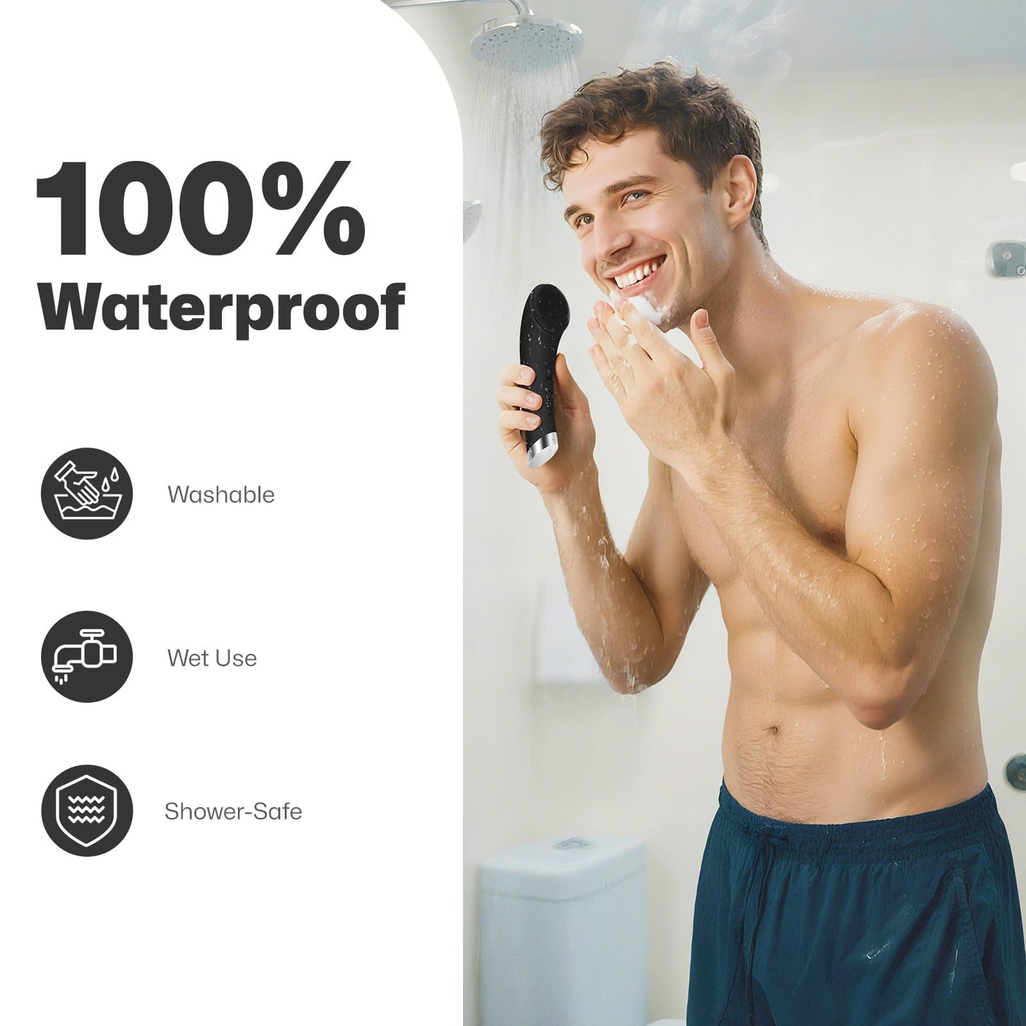 Silicone Face Scrubber, Rechargeable Facial Cleansing Brush with Heat Massage End, Vibrating Exfoliator Scrubber for Deep Cleaning, Waterproof Face Brush for Women and Men