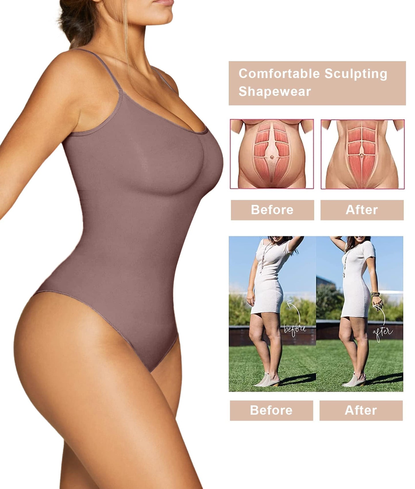 Women's Shapewear Bodysuit Tummy Control Body Shaper Seamless Sculpting Snatched Waist Body Suit,SZ5218-2-Black-L/XL