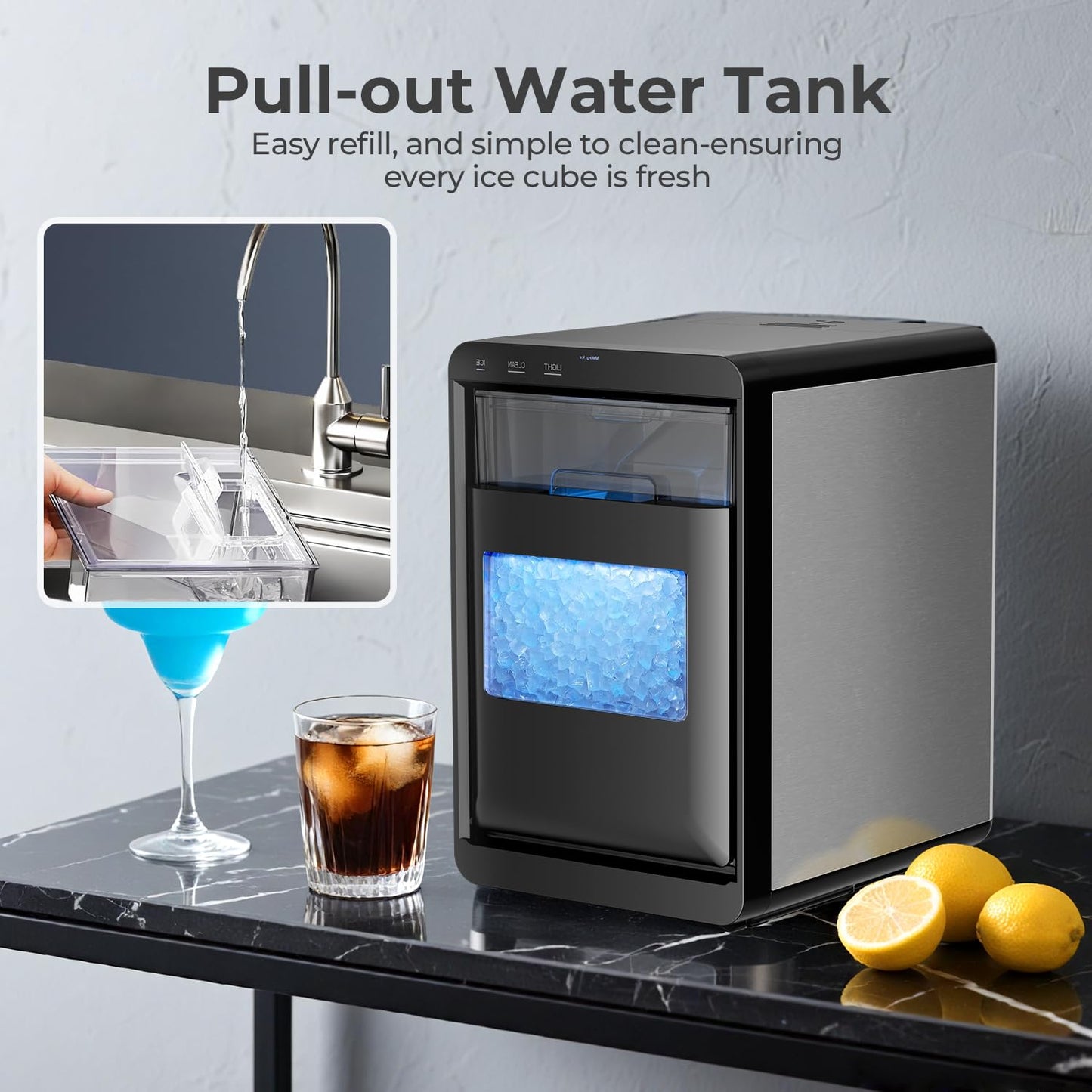 Countertop Ice Maker Machine, 8 Ice Cubes in 6 mins, 26lb/Day Ice with 2 Sizes- Portable Mini, Energy Saving & Basket/Scoop for Home/Party/Travel/Camping/Bar,Black